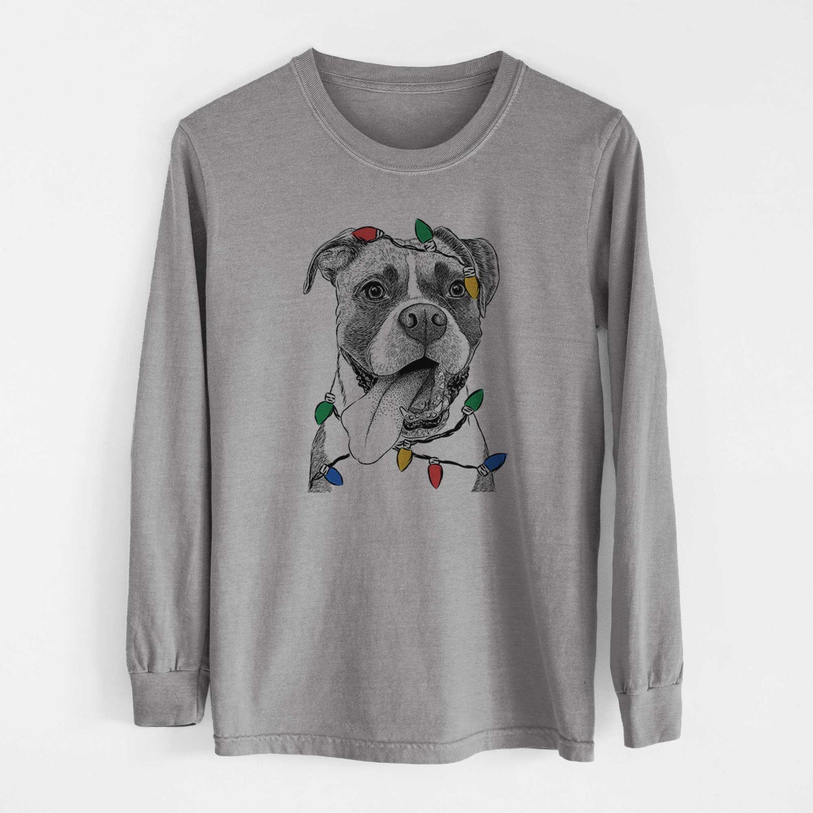 Christmas Lights Tuckeroo the Boxer - Heavyweight 100% Cotton Long Sleeve