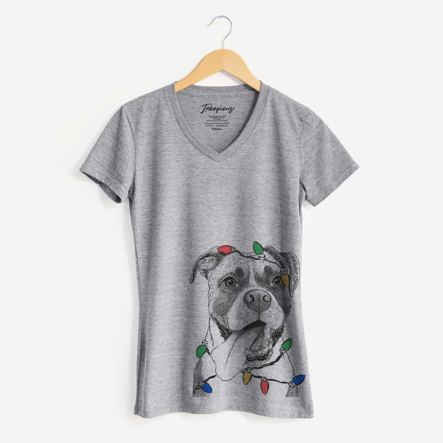 Christmas Lights Tuckeroo the Boxer - Women's V-neck Shirt