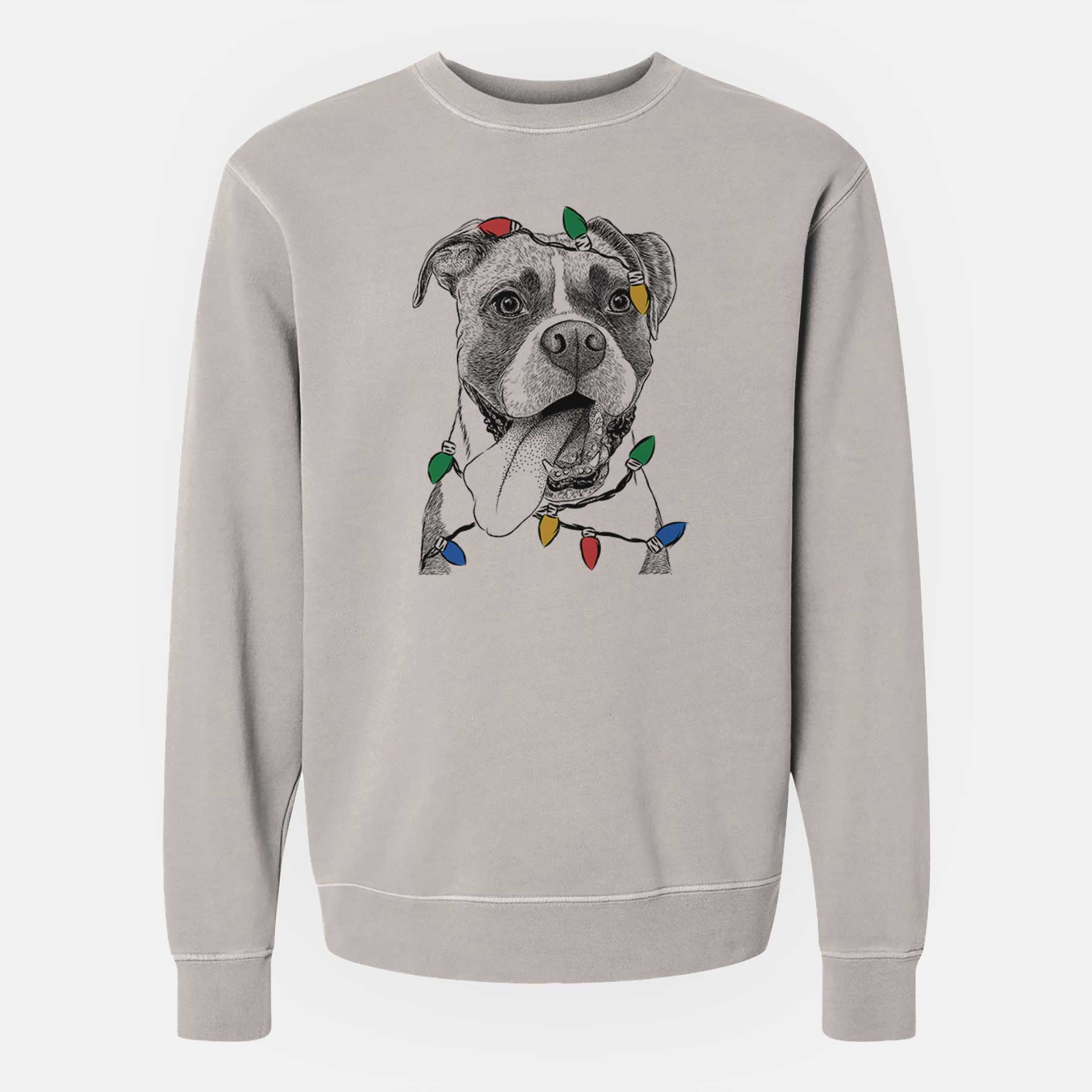 Christmas Lights Tuckeroo the Boxer - Unisex Pigment Dyed Crew Sweatshirt