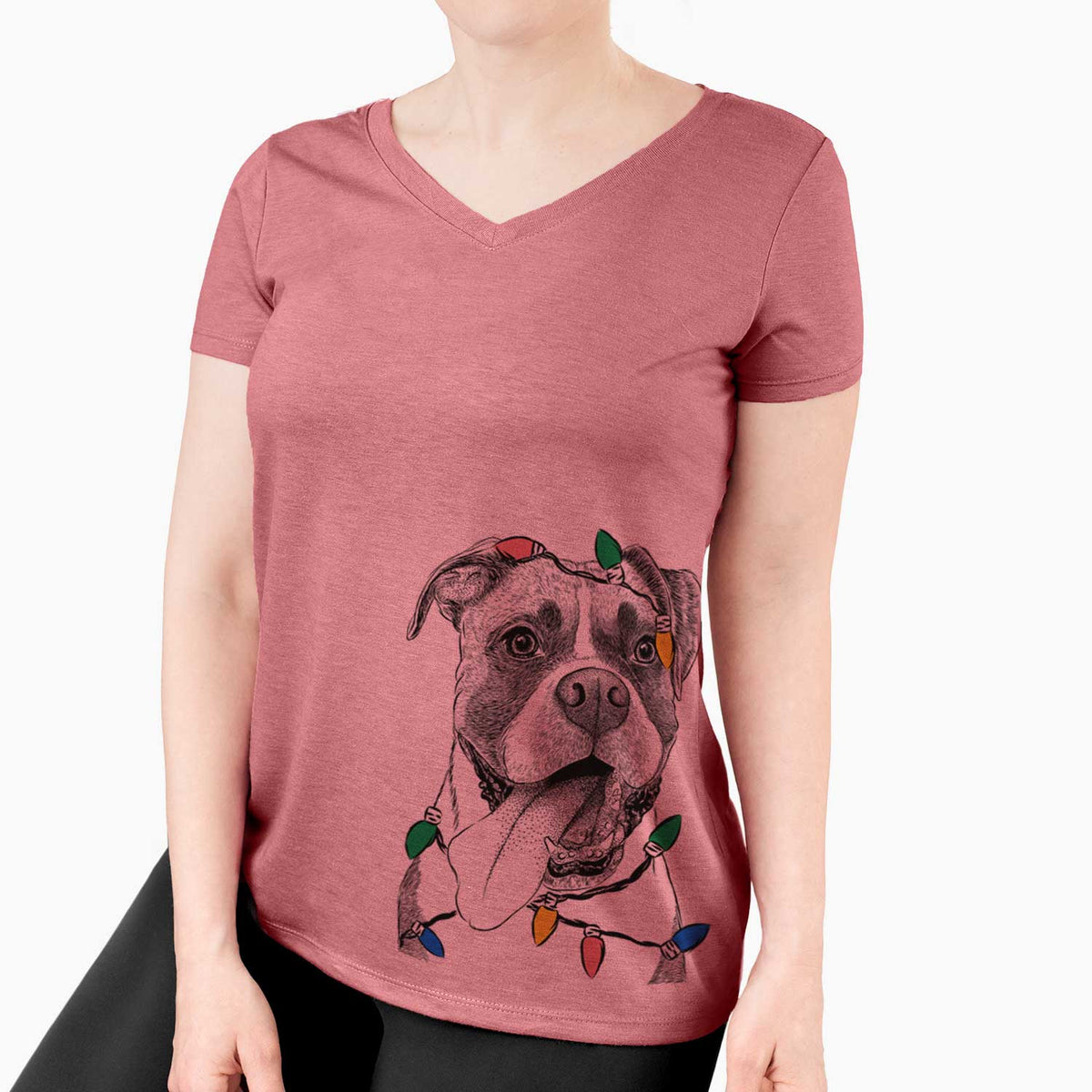 Christmas Lights Tuckeroo the Boxer - Women's V-neck Shirt