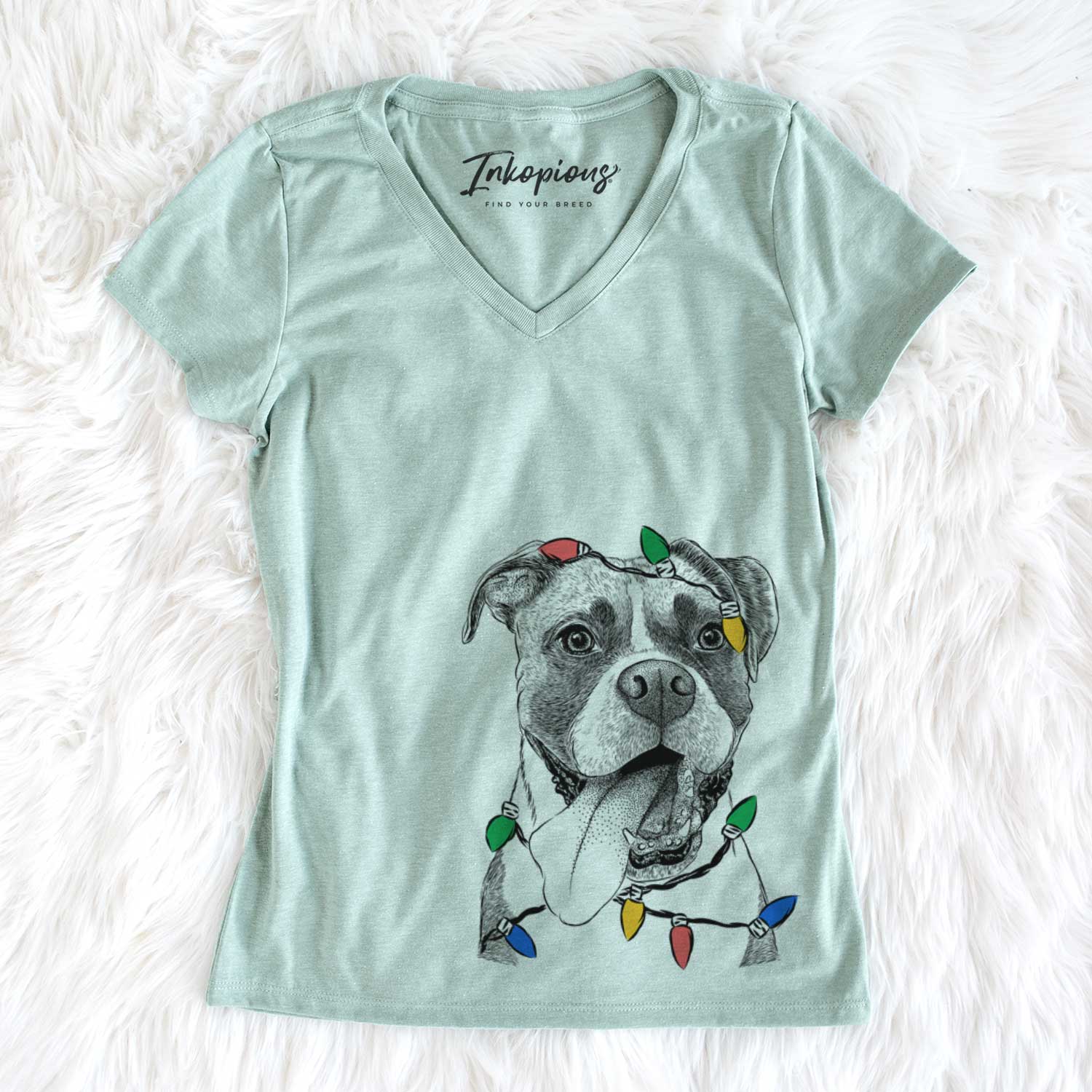 Christmas Lights Tuckeroo the Boxer - Women's V-neck Shirt