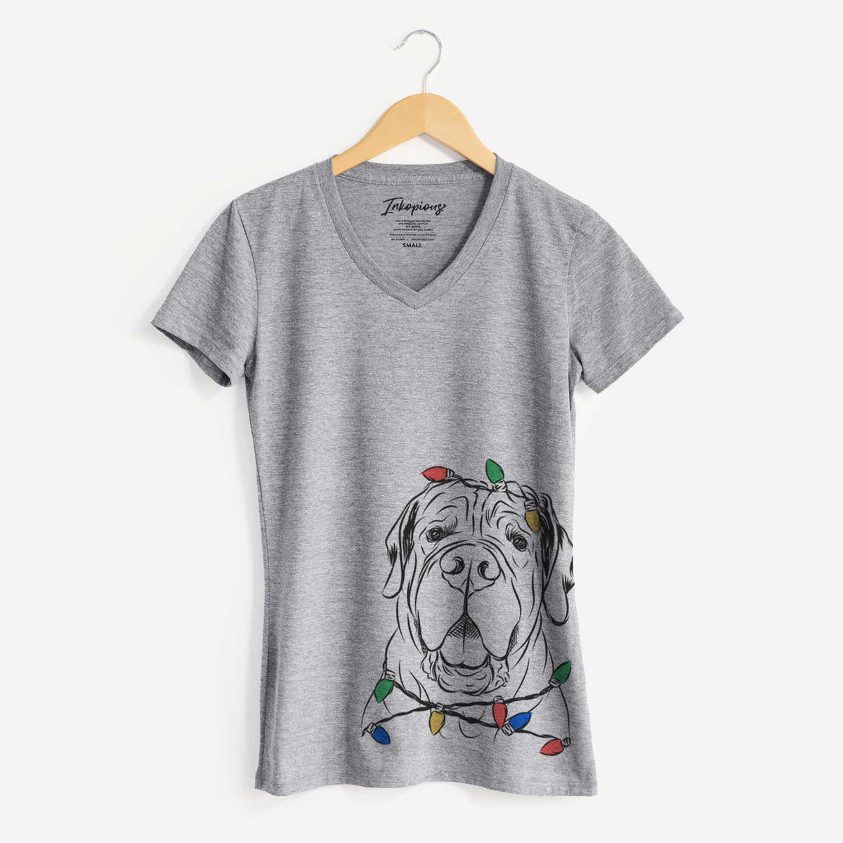 Christmas Lights Tufton the English Mastiff - Women's V-neck Shirt