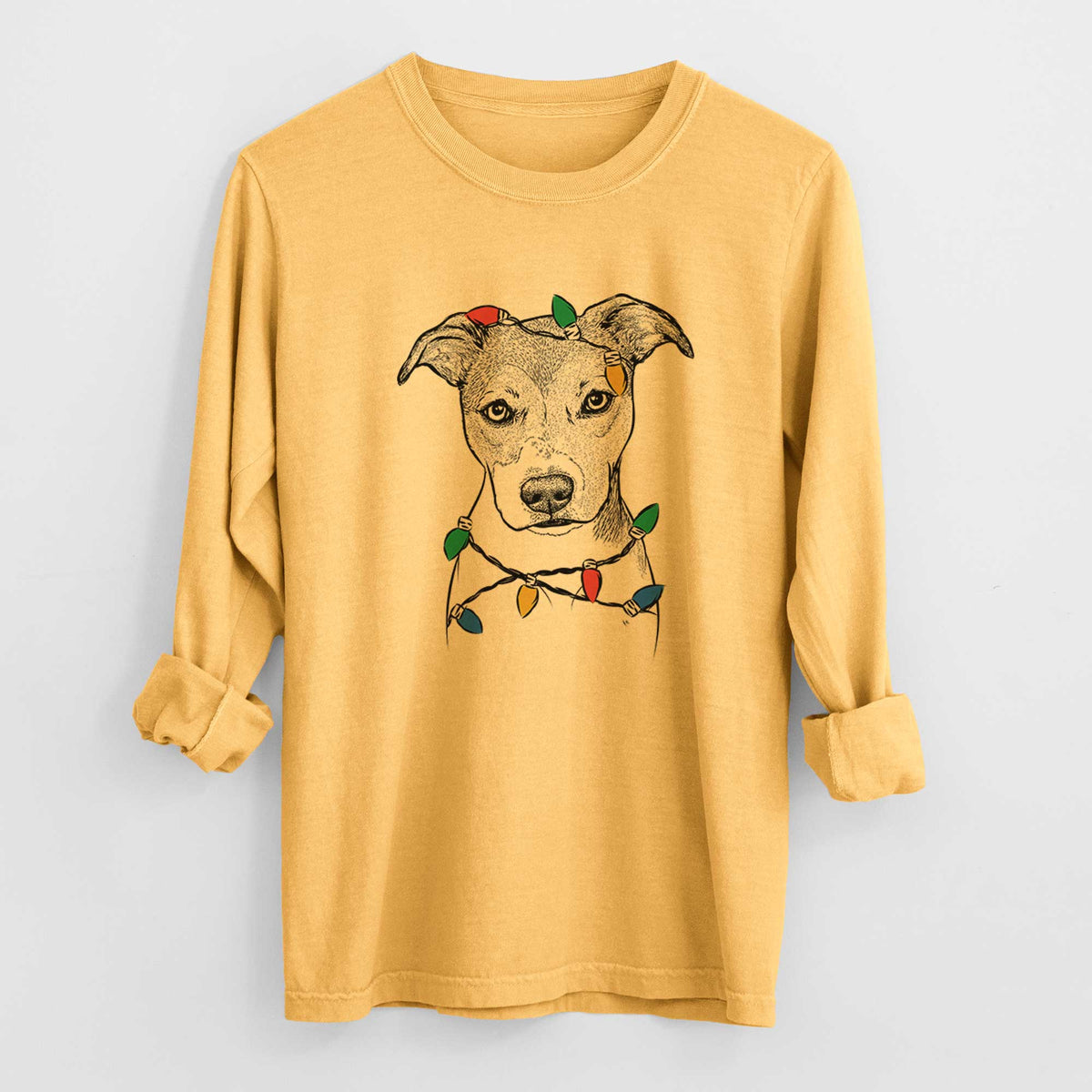 Christmas Lights Tula the American Staffordshire Terrier Heeler Mix - Heavyweight 100% Cotton Long Sleeve