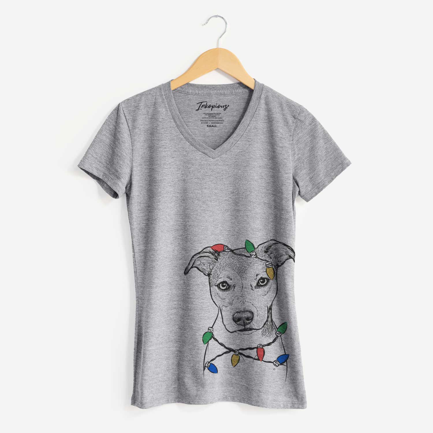 Christmas Lights Tula the American Staffordshire Terrier Heeler Mix - Women's V-neck Shirt