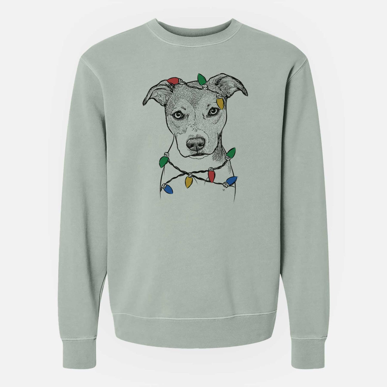 Christmas Lights Tula the American Staffordshire Terrier Heeler Mix - Unisex Pigment Dyed Crew Sweatshirt