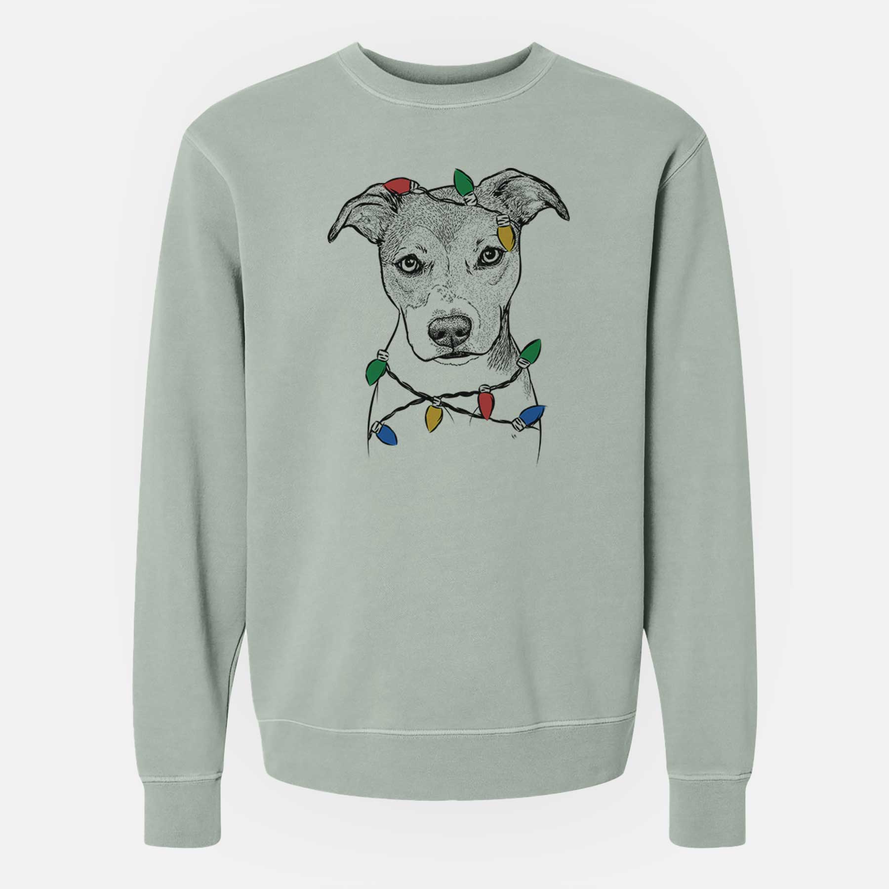 Christmas Lights Tula the American Staffordshire Terrier Heeler Mix - Unisex Pigment Dyed Crew Sweatshirt