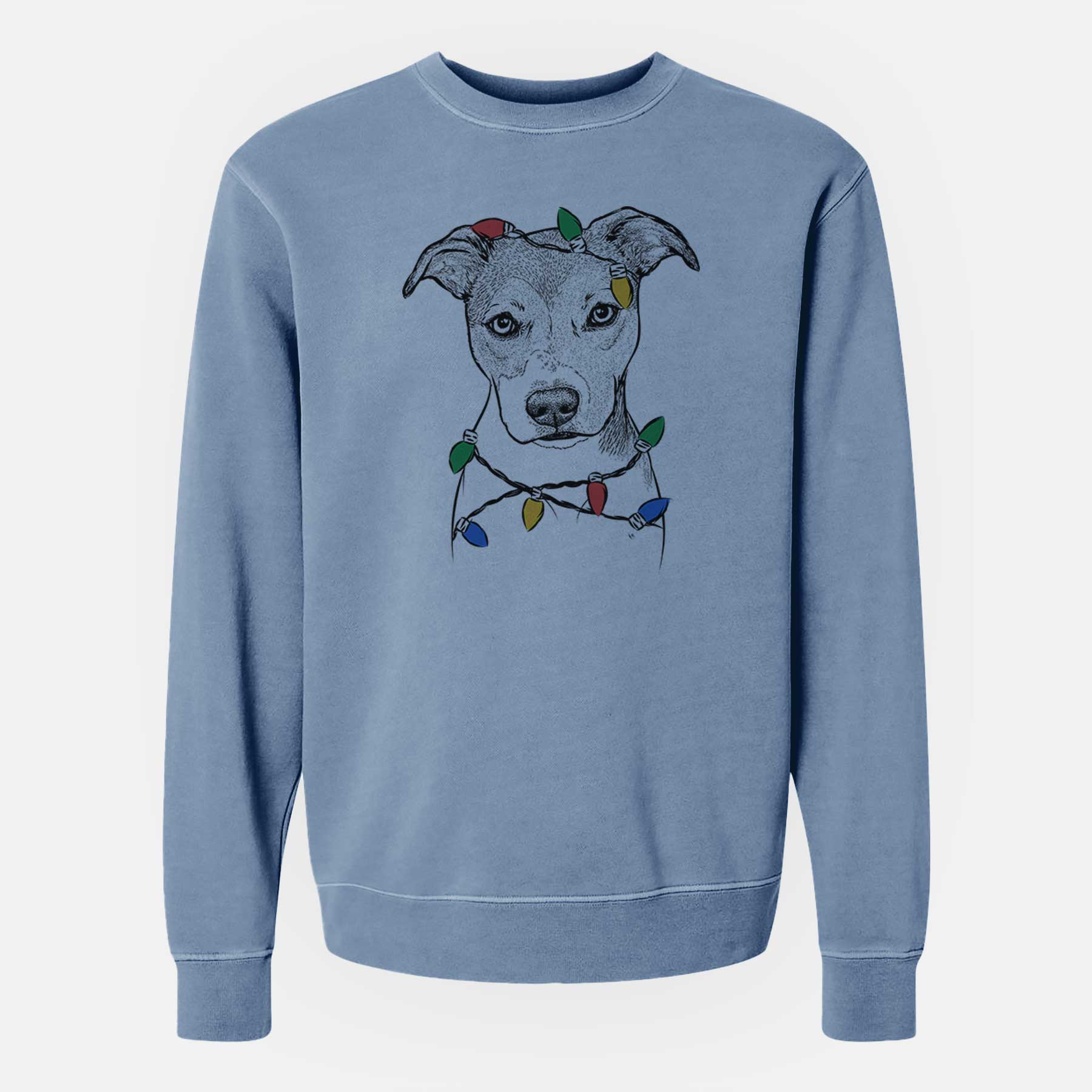 Christmas Lights Tula the American Staffordshire Terrier Heeler Mix - Unisex Pigment Dyed Crew Sweatshirt