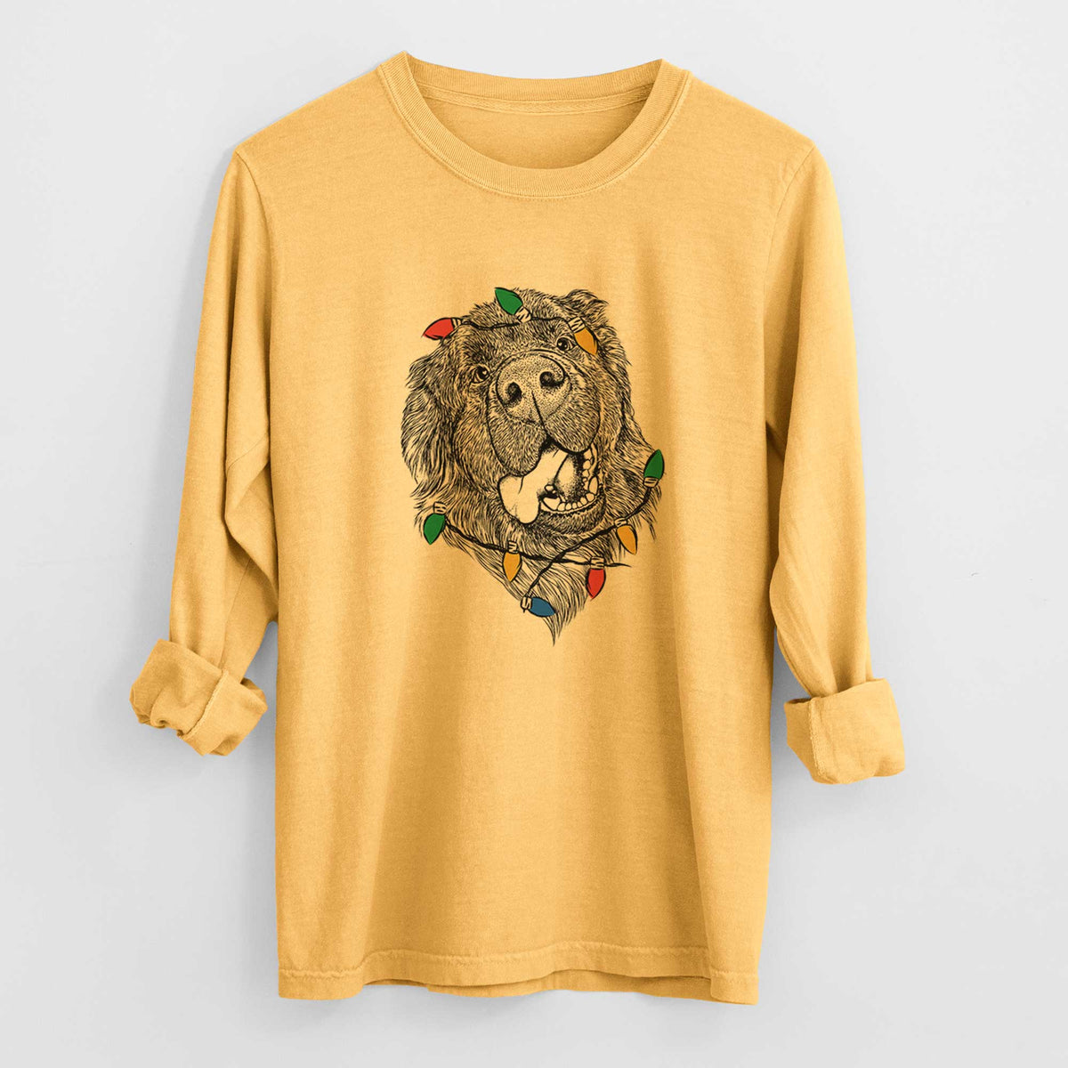 Christmas Lights Tuna the Newfoundland - Heavyweight 100% Cotton Long Sleeve