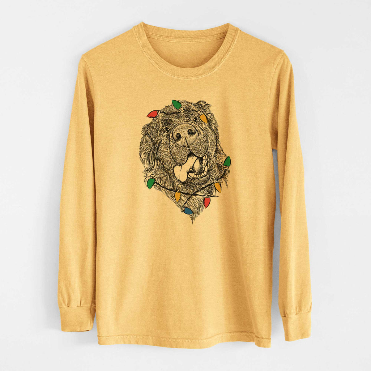 Christmas Lights Tuna the Newfoundland - Heavyweight 100% Cotton Long Sleeve