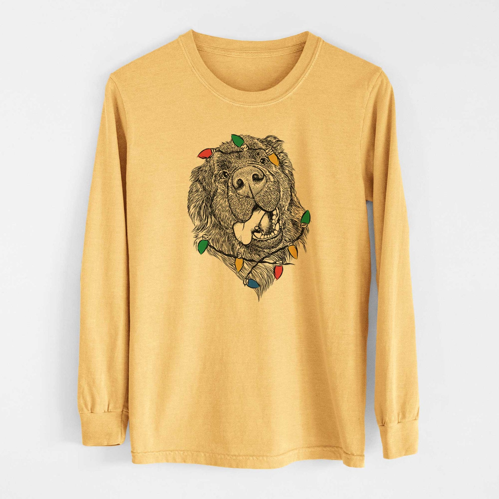 Christmas Lights Tuna the Newfoundland - Heavyweight 100% Cotton Long Sleeve