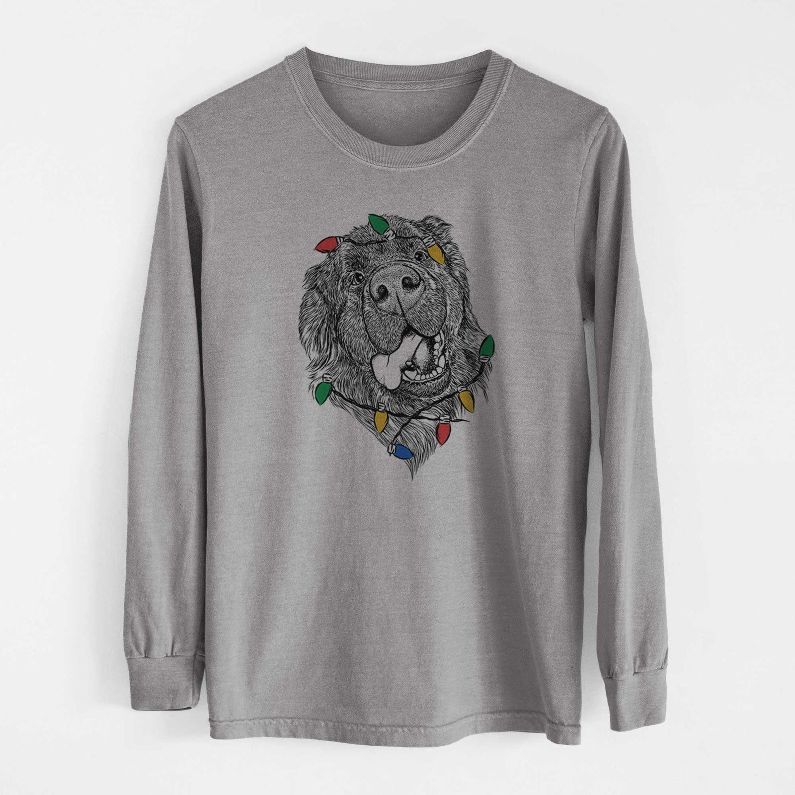 Christmas Lights Tuna the Newfoundland - Heavyweight 100% Cotton Long Sleeve