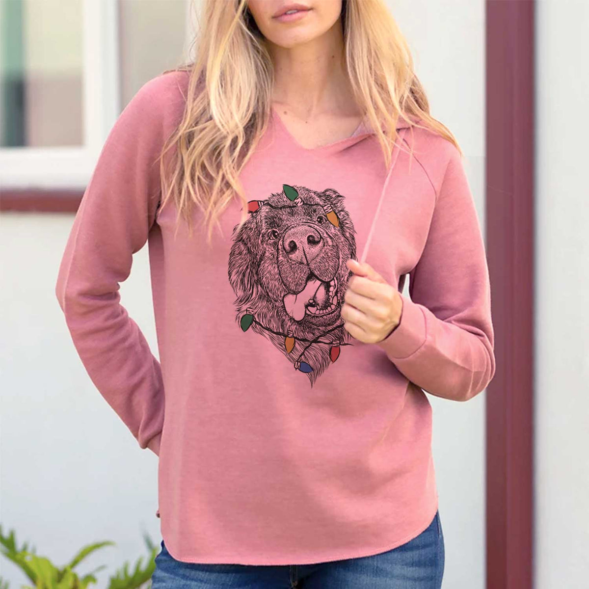 Christmas Lights Tuna the Newfoundland - Cali Wave Hooded Sweatshirt