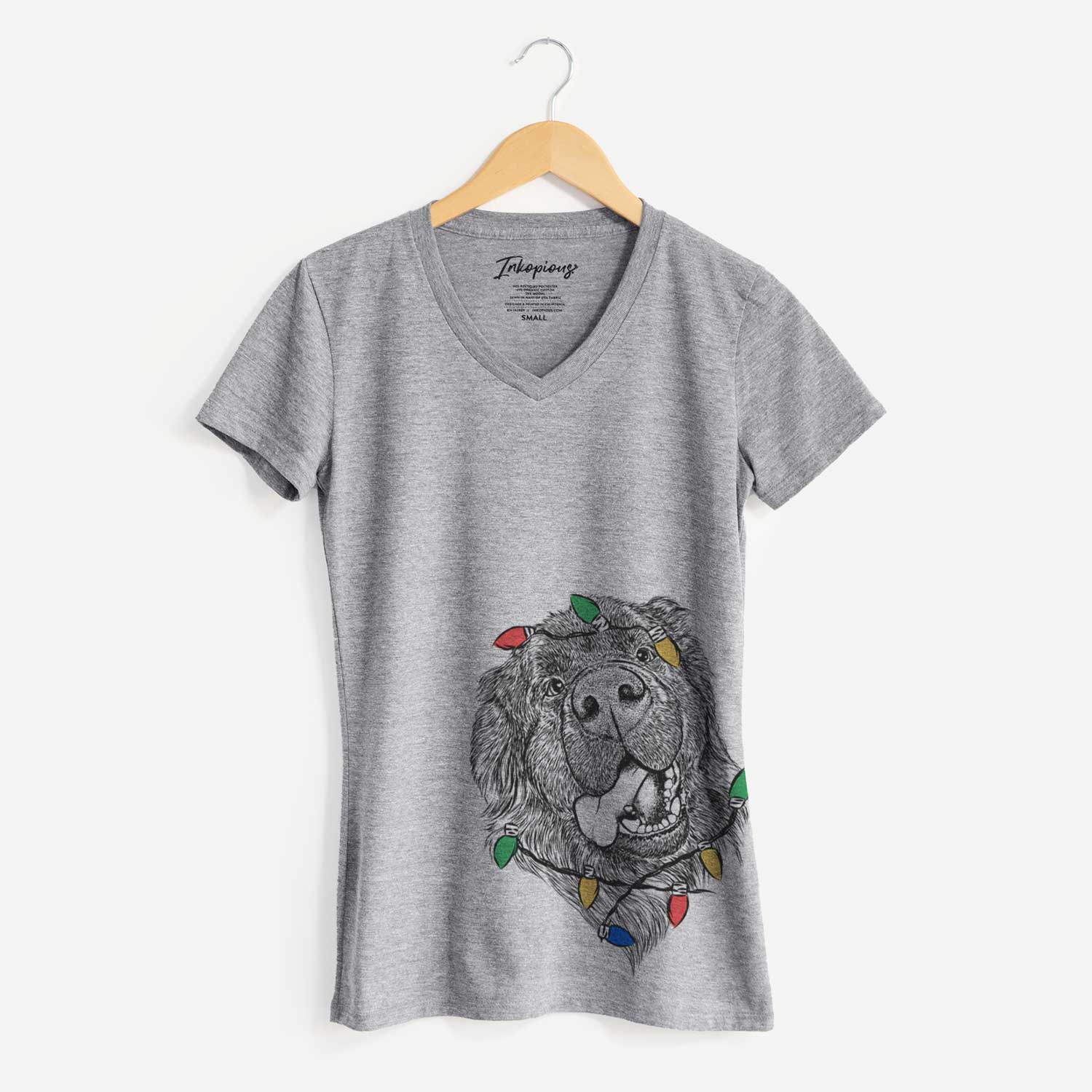 Christmas Lights Tuna the Newfoundland - Women's V-neck Shirt