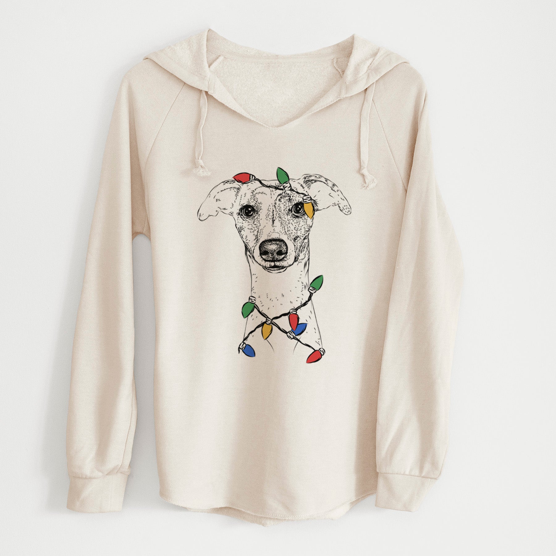 Christmas Lights Twiggy the Whippet - Cali Wave Hooded Sweatshirt