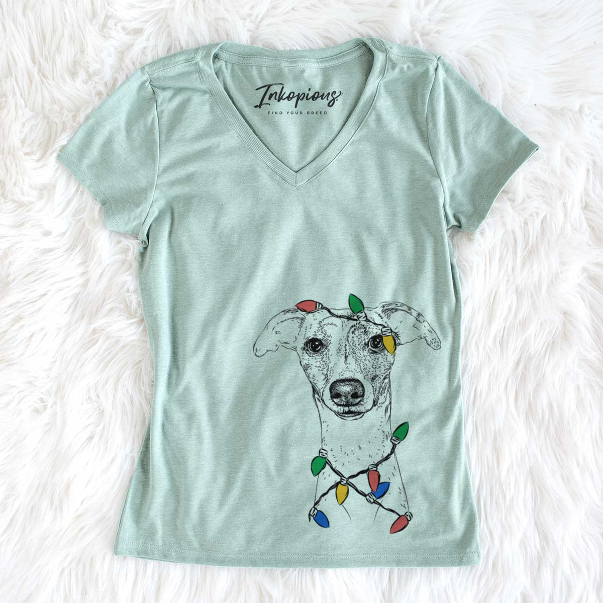 Christmas Lights Twiggy the Whippet - Women&#39;s V-neck Shirt