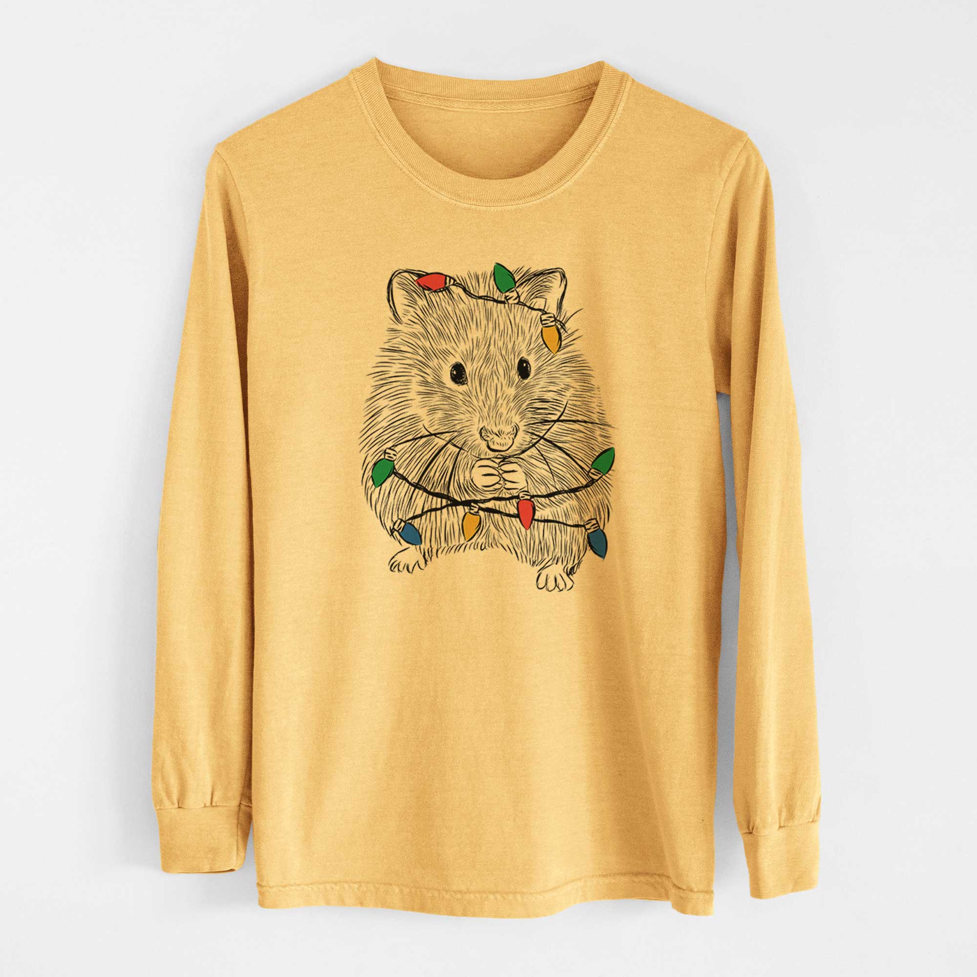 Christmas Lights Twitch the Hamster - Heavyweight 100% Cotton Long Sleeve