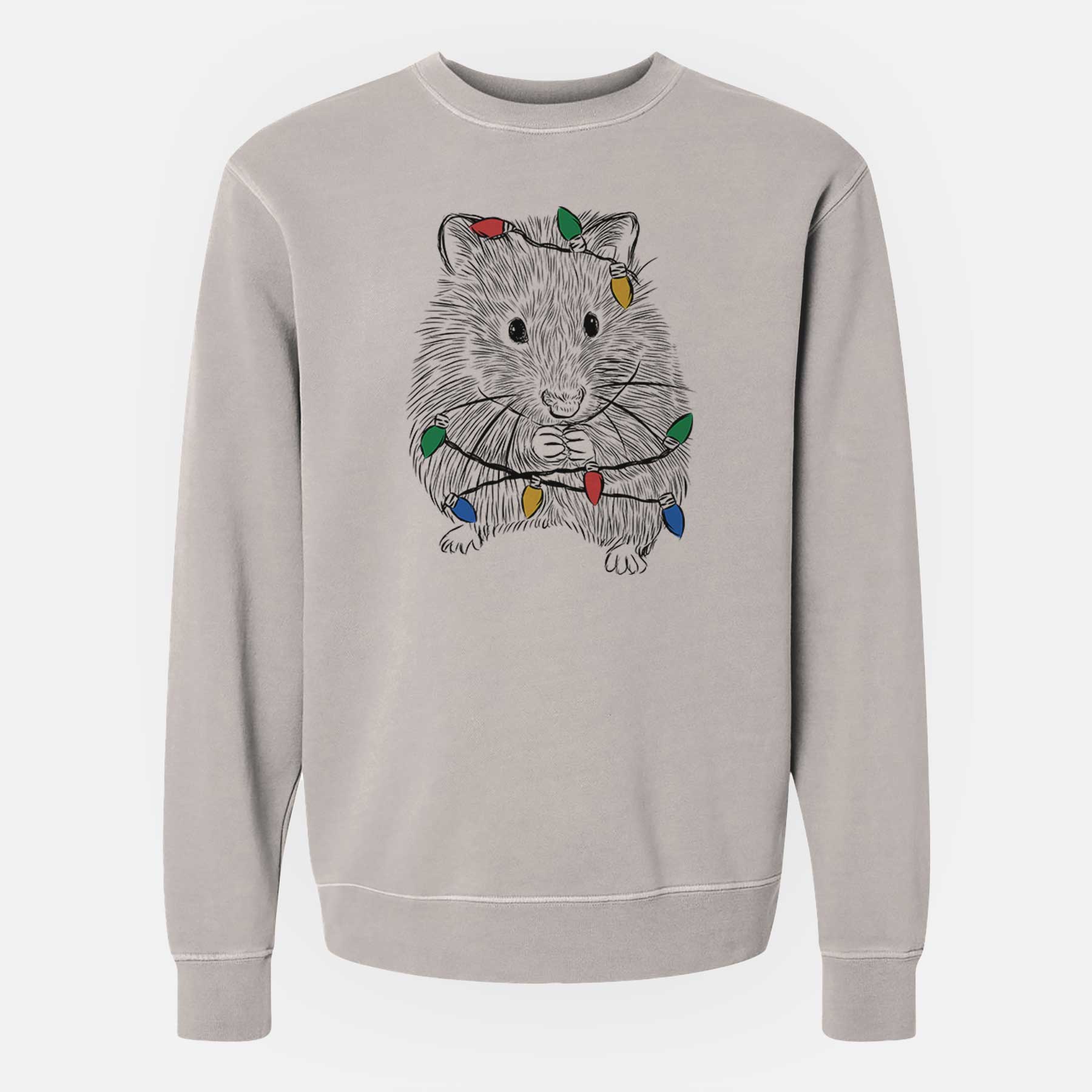 Christmas Lights Twitch the Hamster - Unisex Pigment Dyed Crew Sweatshirt