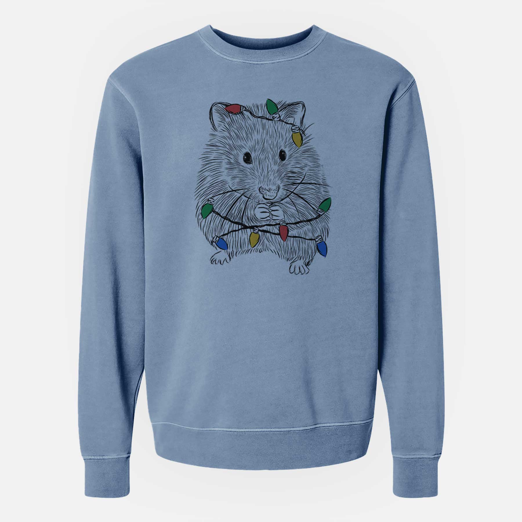 Christmas Lights Twitch the Hamster - Unisex Pigment Dyed Crew Sweatshirt