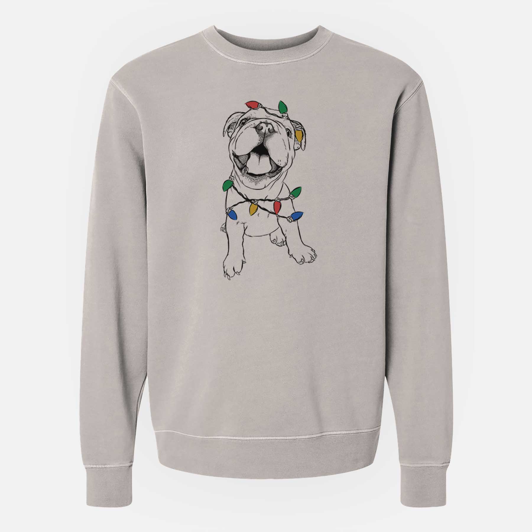 Christmas Lights Tyke the English Bulldog - Unisex Pigment Dyed Crew Sweatshirt