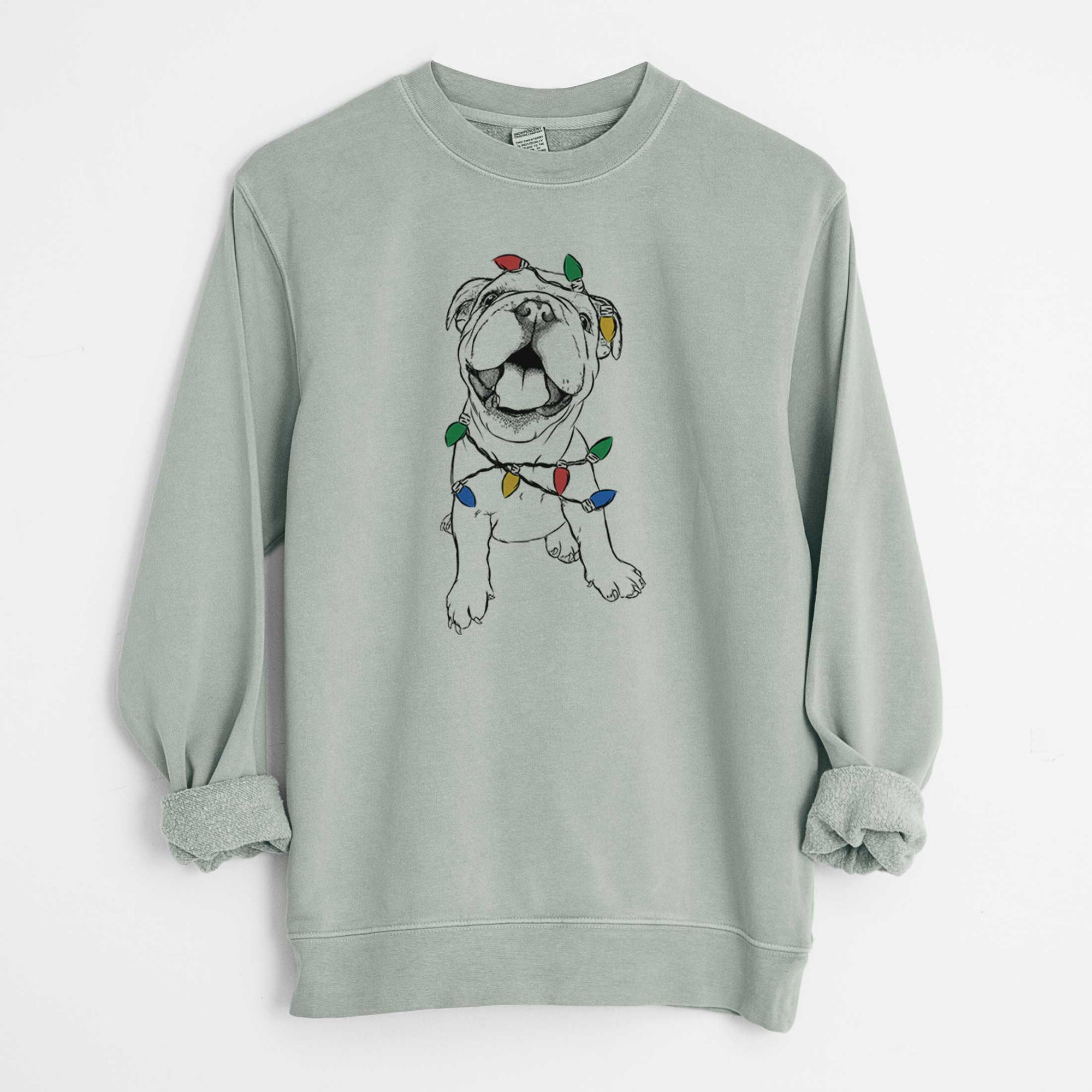 Christmas Lights Tyke the English Bulldog - Unisex Pigment Dyed Crew Sweatshirt