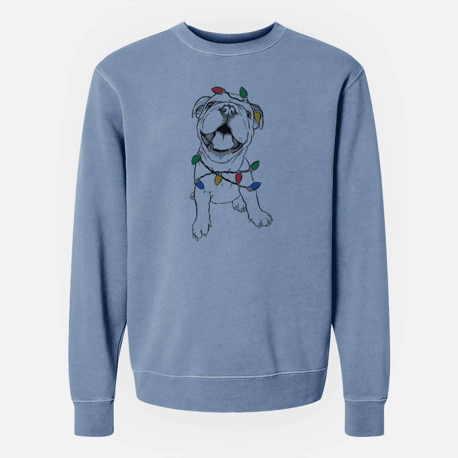 Christmas Lights Tyke the English Bulldog - Unisex Pigment Dyed Crew Sweatshirt