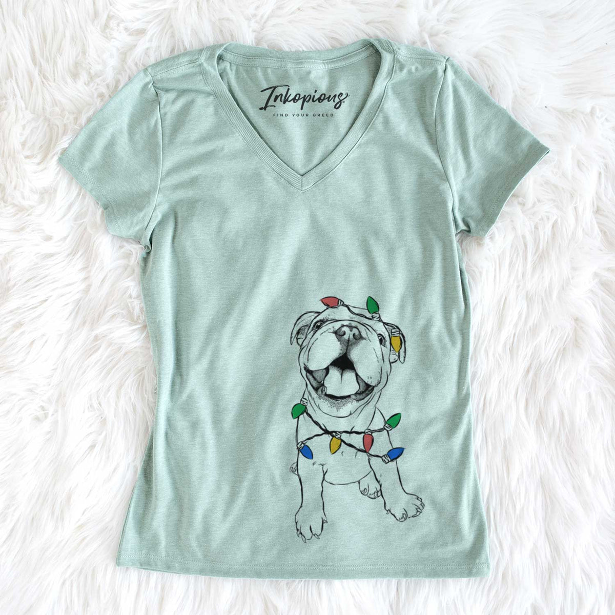 Christmas Lights Tyke the English Bulldog - Women&#39;s V-neck Shirt