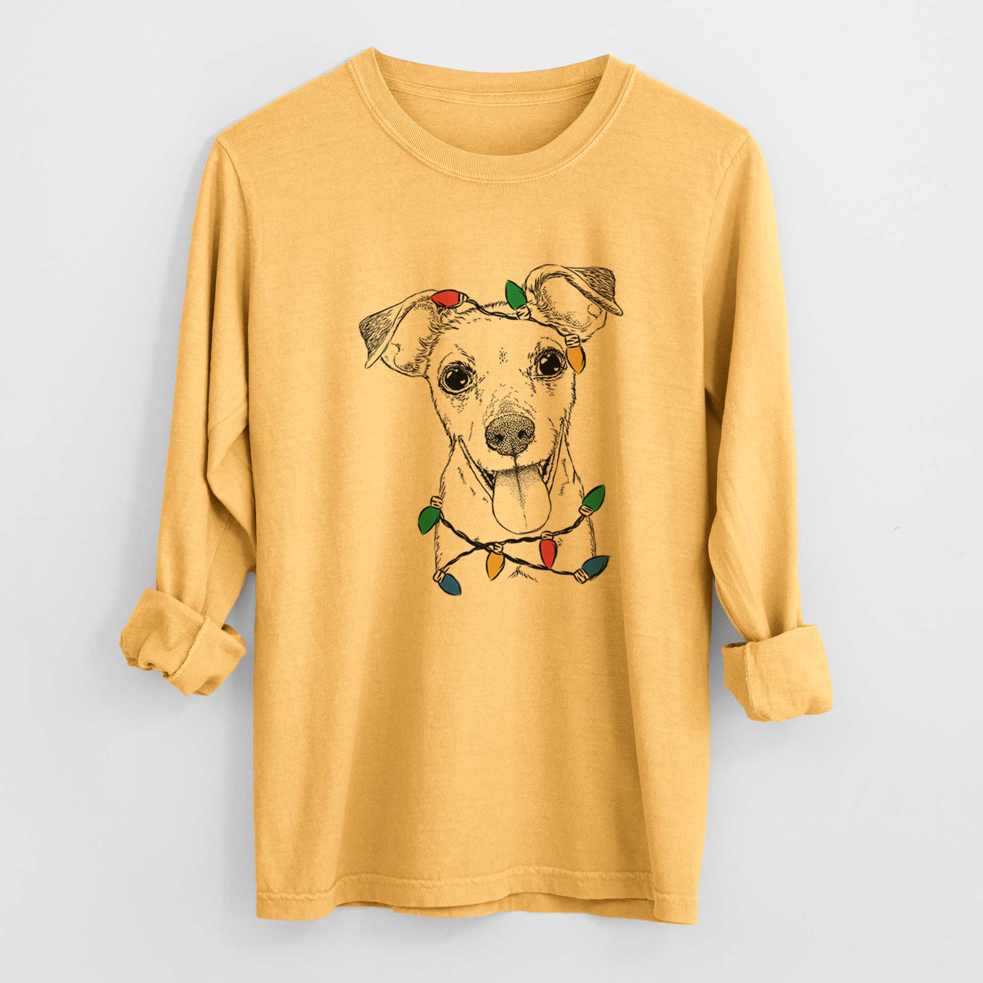 Christmas Lights Tyler the Mixed Breed - Heavyweight 100% Cotton Long Sleeve