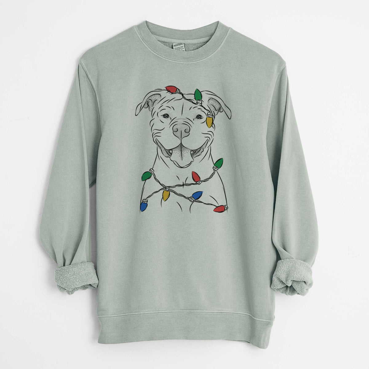Christmas Lights Tyson the American Bulldog - Unisex Pigment Dyed Crew Sweatshirt