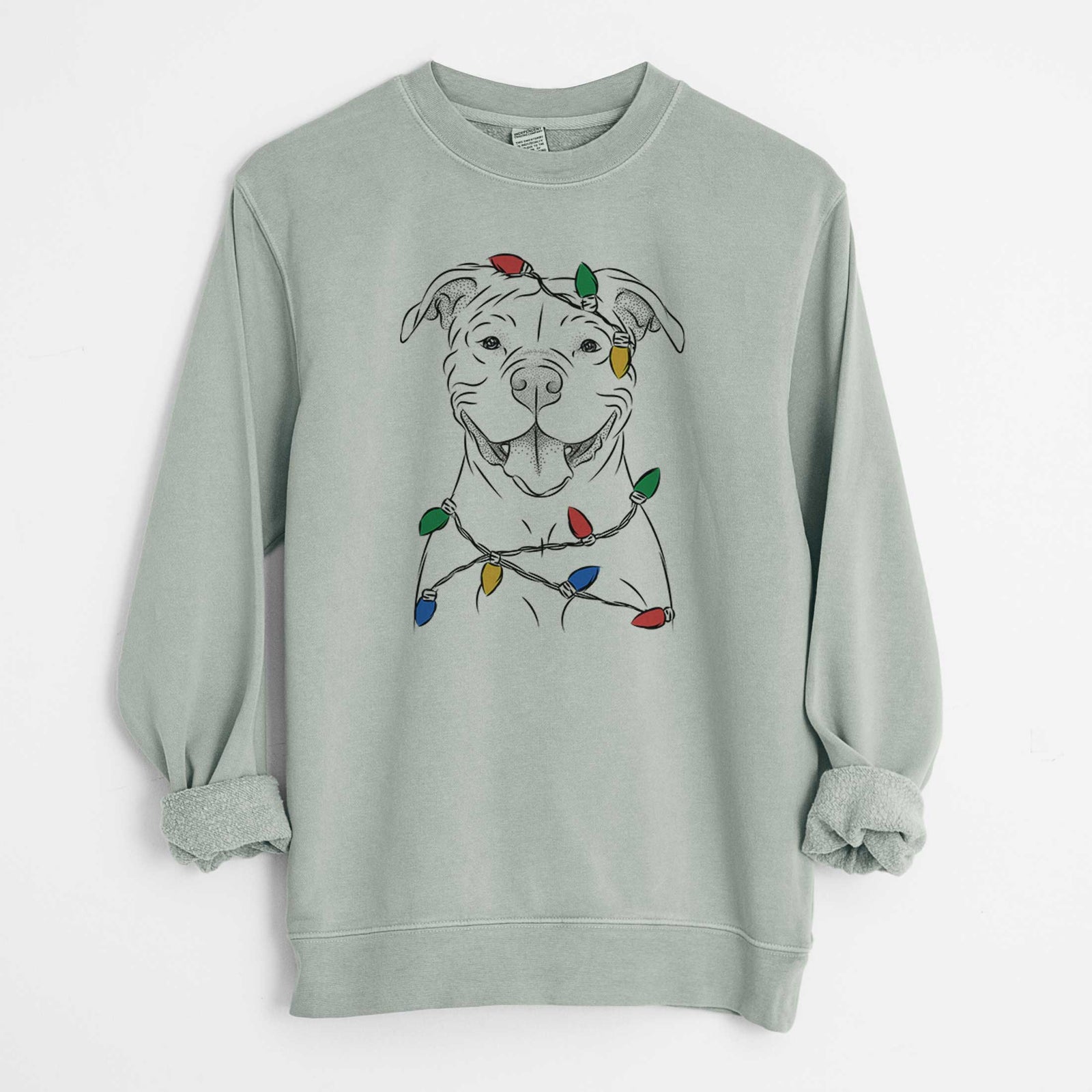 Christmas Lights Tyson the American Bulldog - Unisex Pigment Dyed Crew Sweatshirt