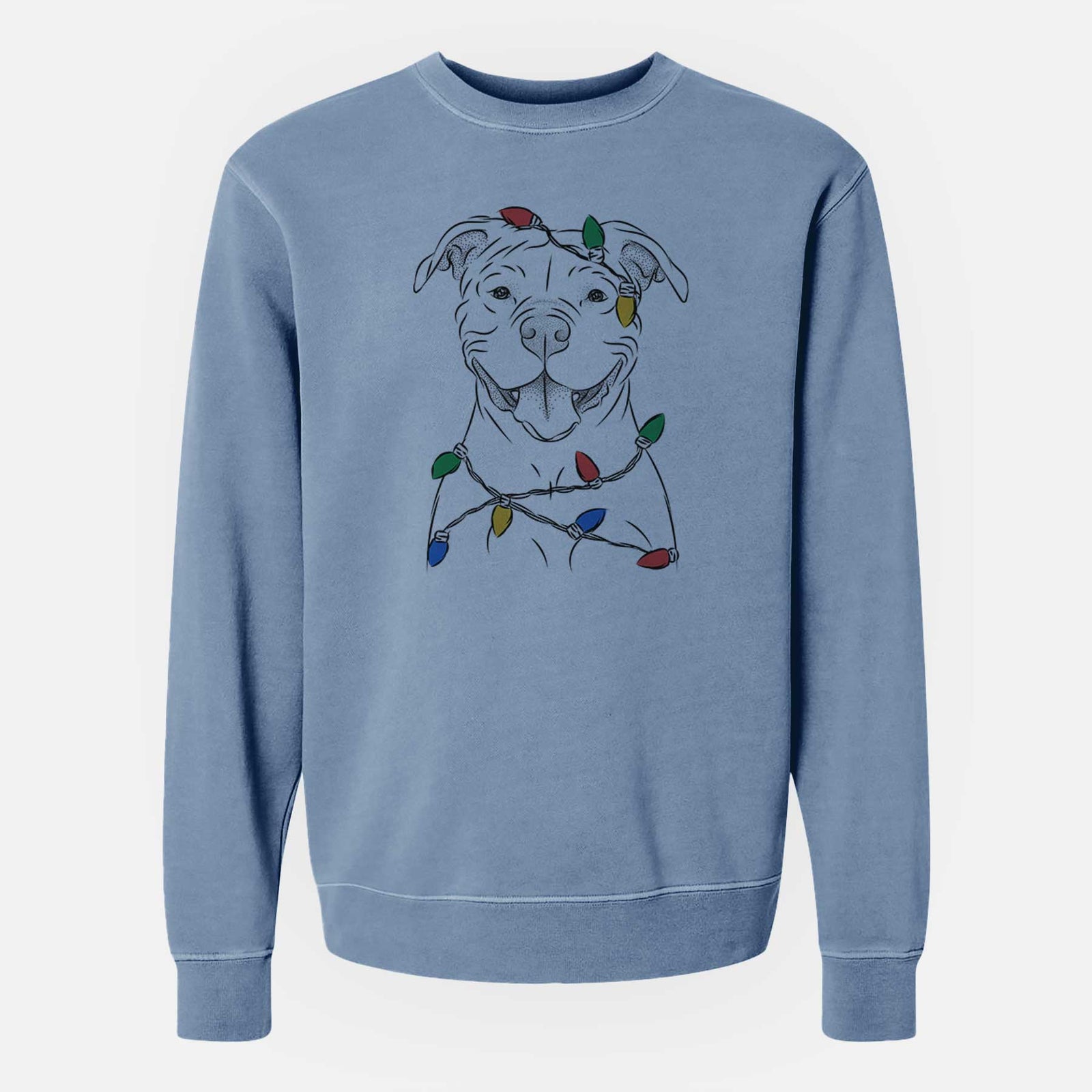 Christmas Lights Tyson the American Bulldog - Unisex Pigment Dyed Crew Sweatshirt