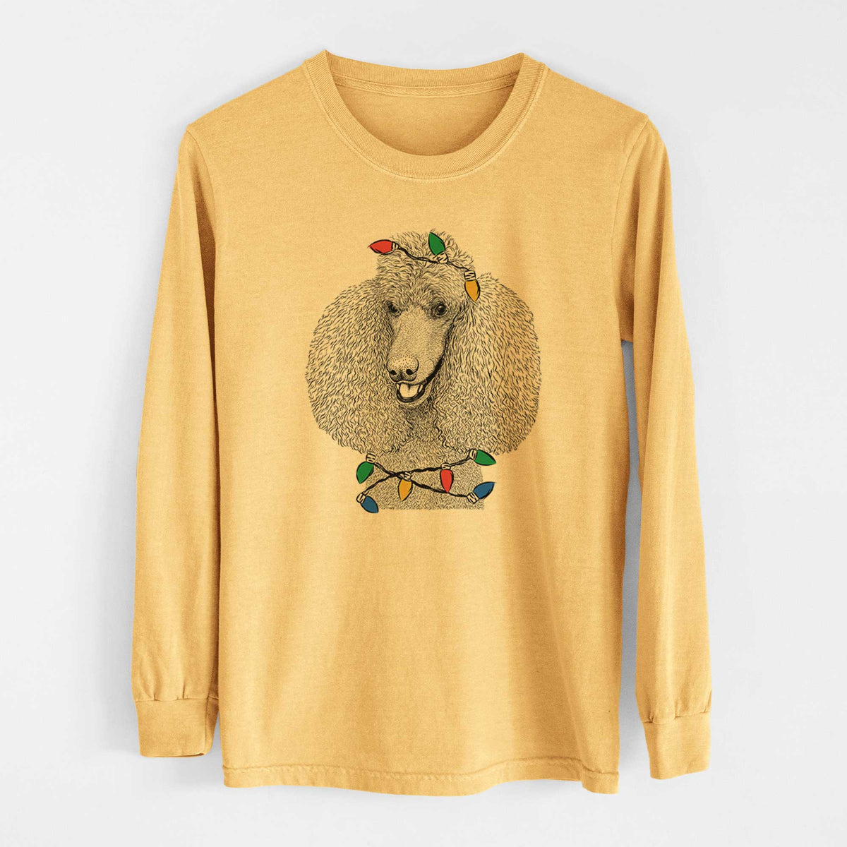 Christmas Lights Uncle Tucker the Poodle - Heavyweight 100% Cotton Long Sleeve