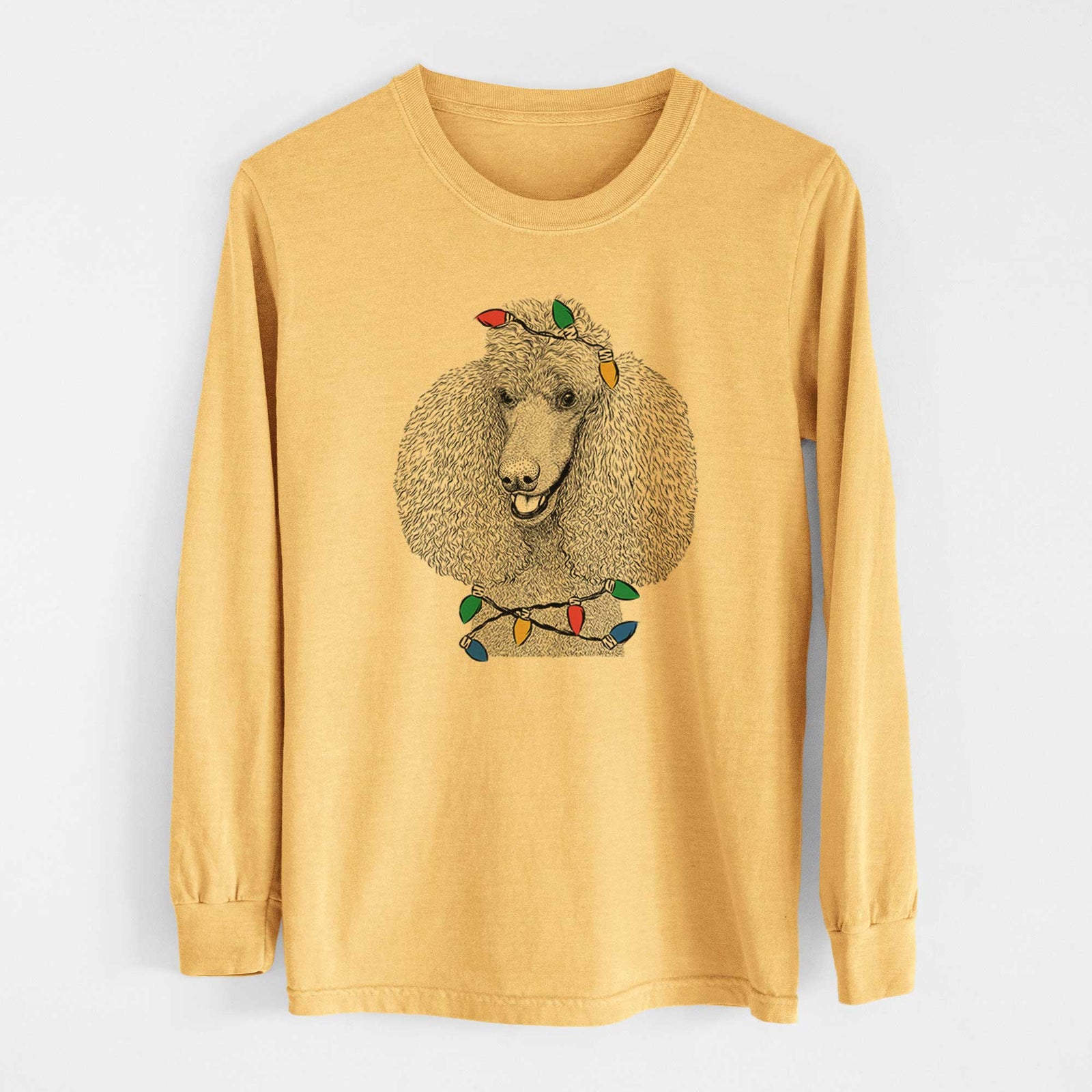Christmas Lights Uncle Tucker the Poodle - Heavyweight 100% Cotton Long Sleeve