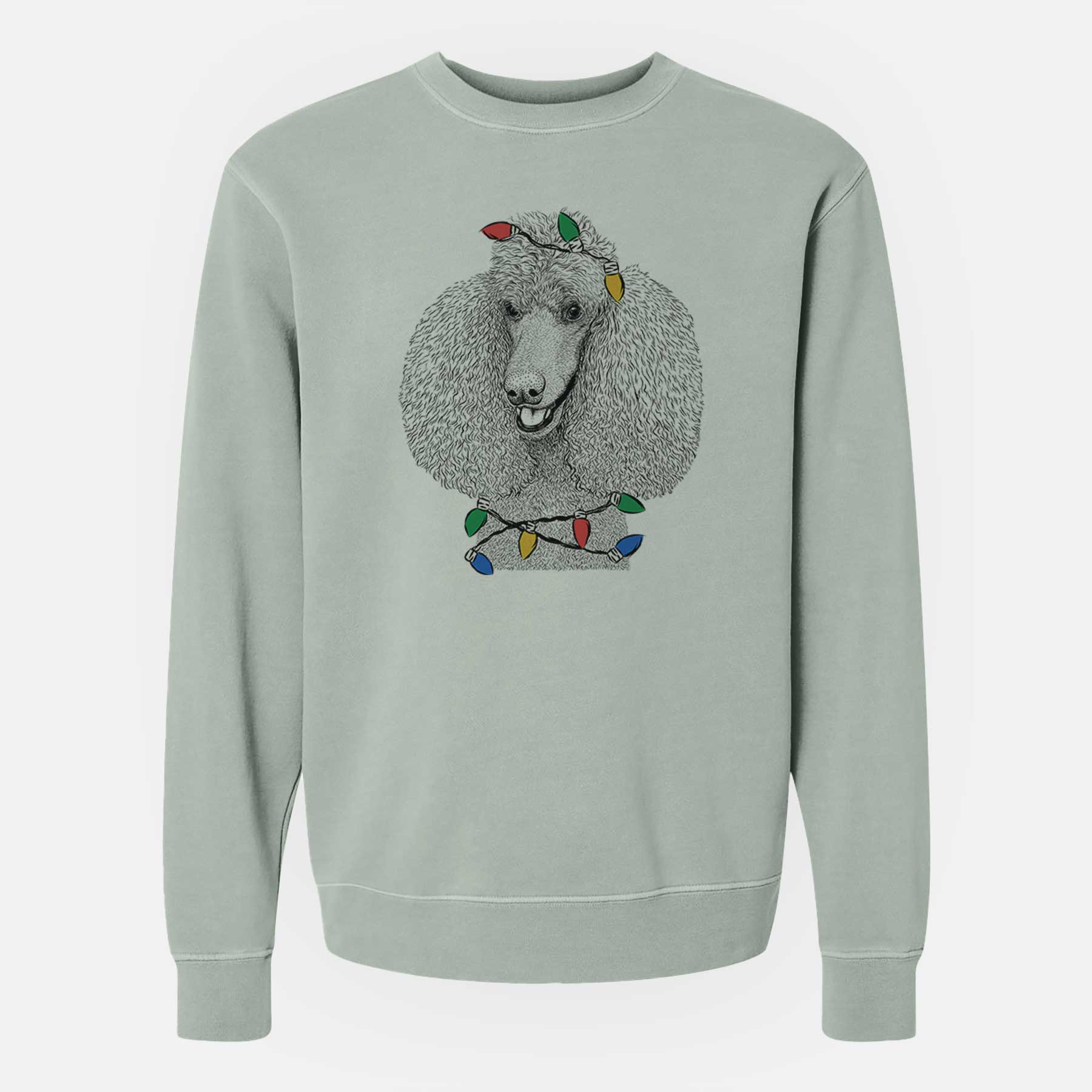 Christmas Lights Uncle Tucker the Poodle - Unisex Pigment Dyed Crew Sweatshirt