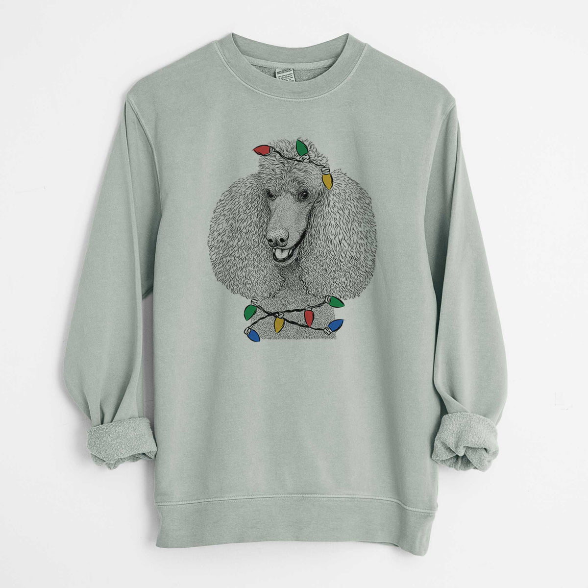 Christmas Lights Uncle Tucker the Poodle - Unisex Pigment Dyed Crew Sweatshirt