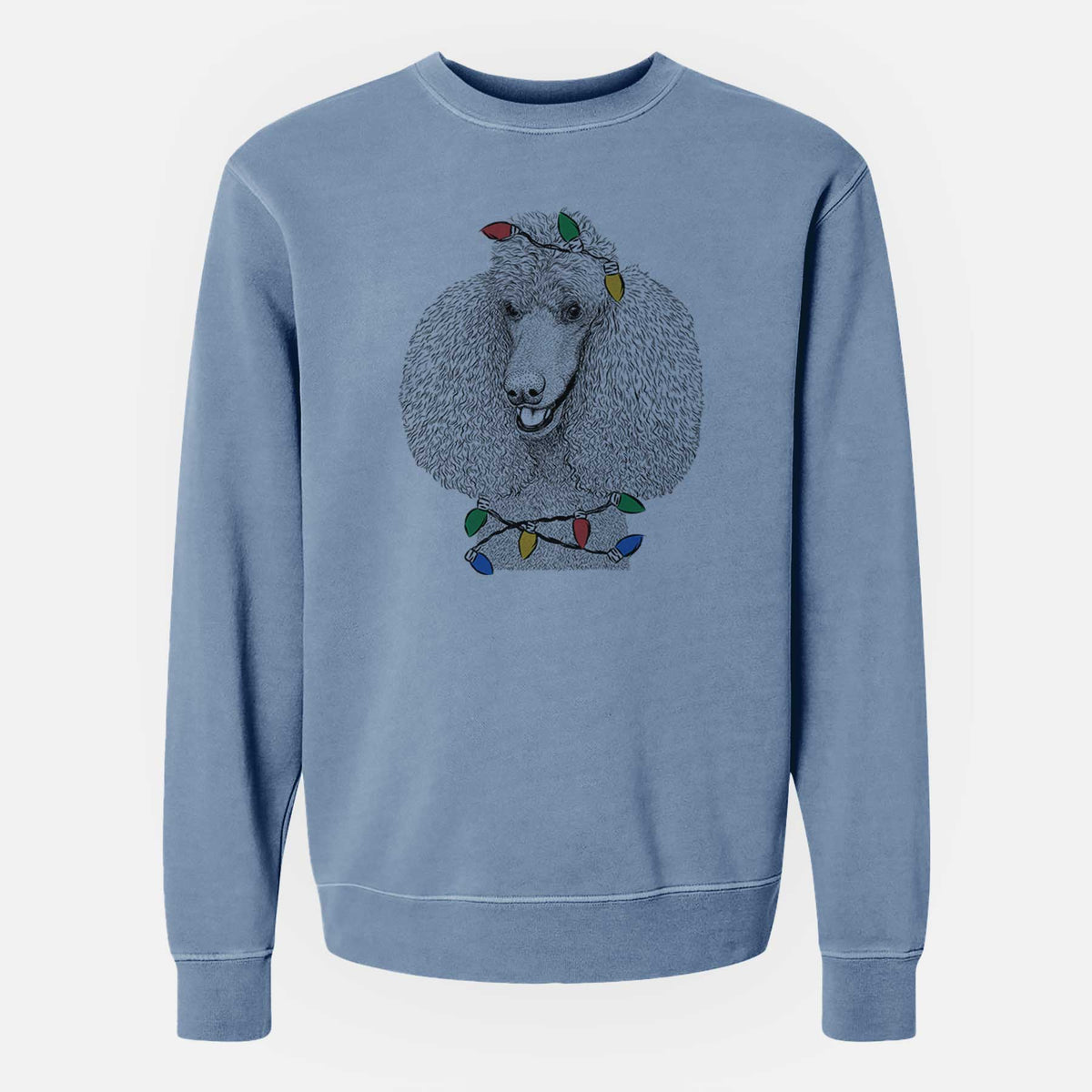 Christmas Lights Uncle Tucker the Poodle - Unisex Pigment Dyed Crew Sweatshirt
