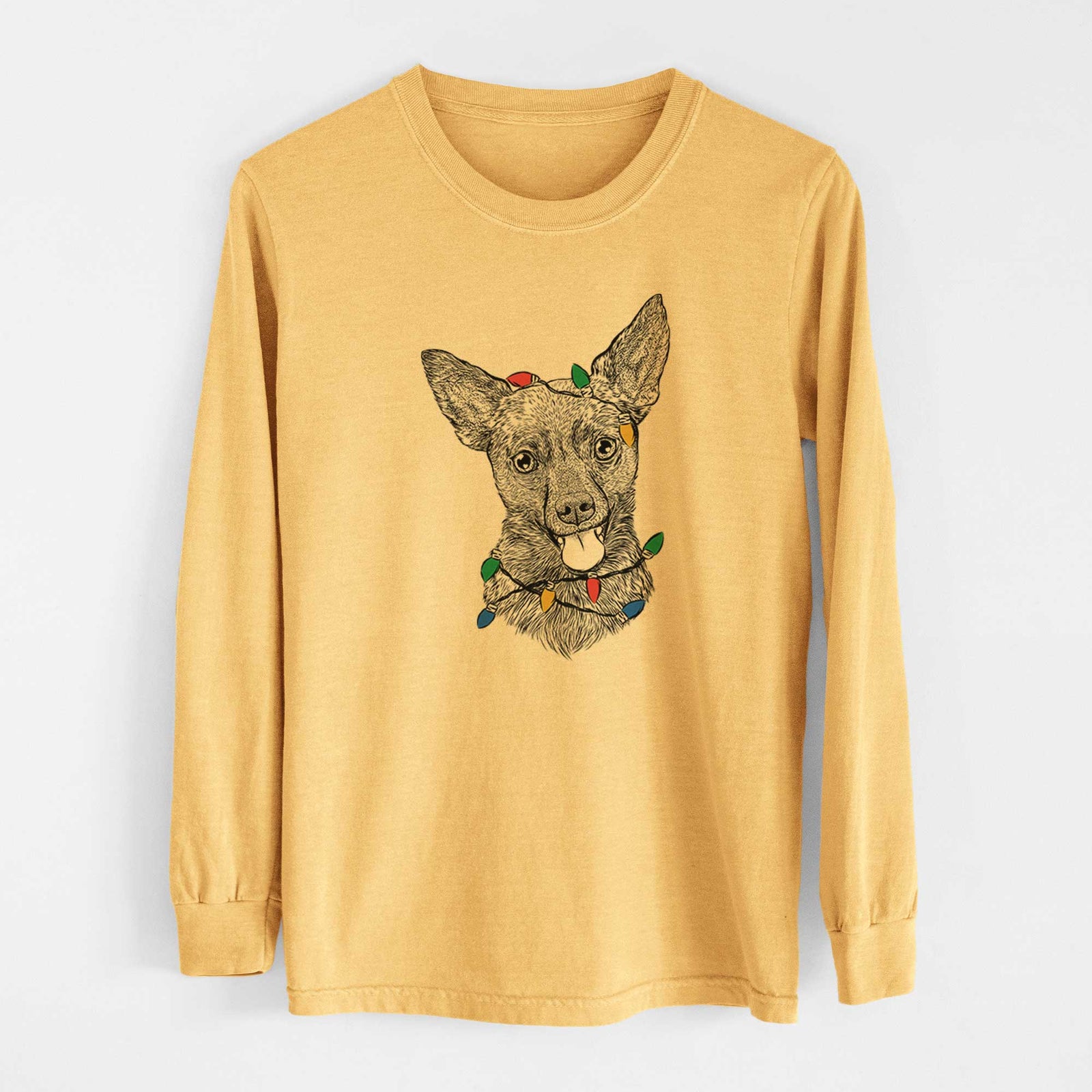 Christmas Lights Ursa the Mixed Breed - Heavyweight 100% Cotton Long Sleeve