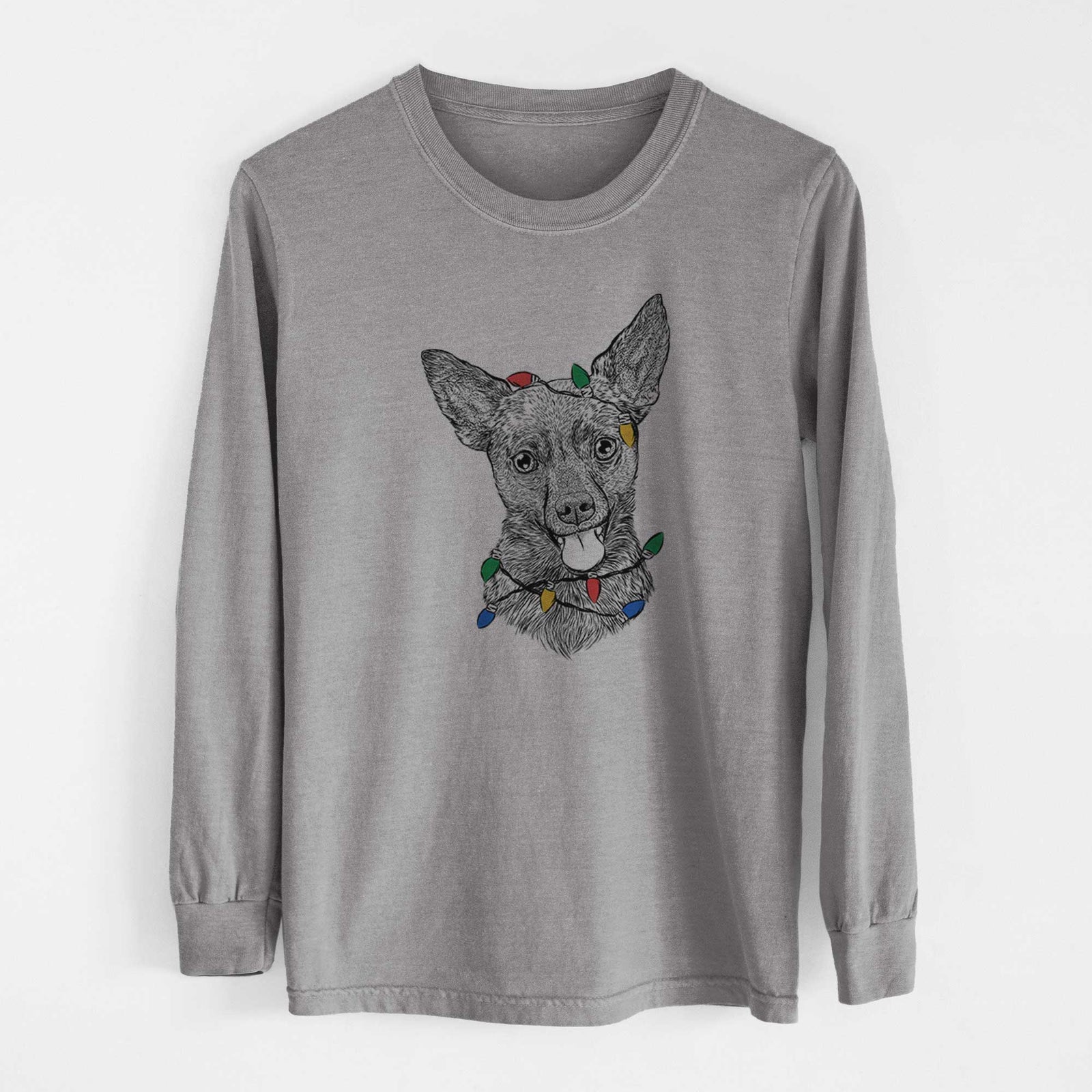 Christmas Lights Ursa the Mixed Breed - Heavyweight 100% Cotton Long Sleeve