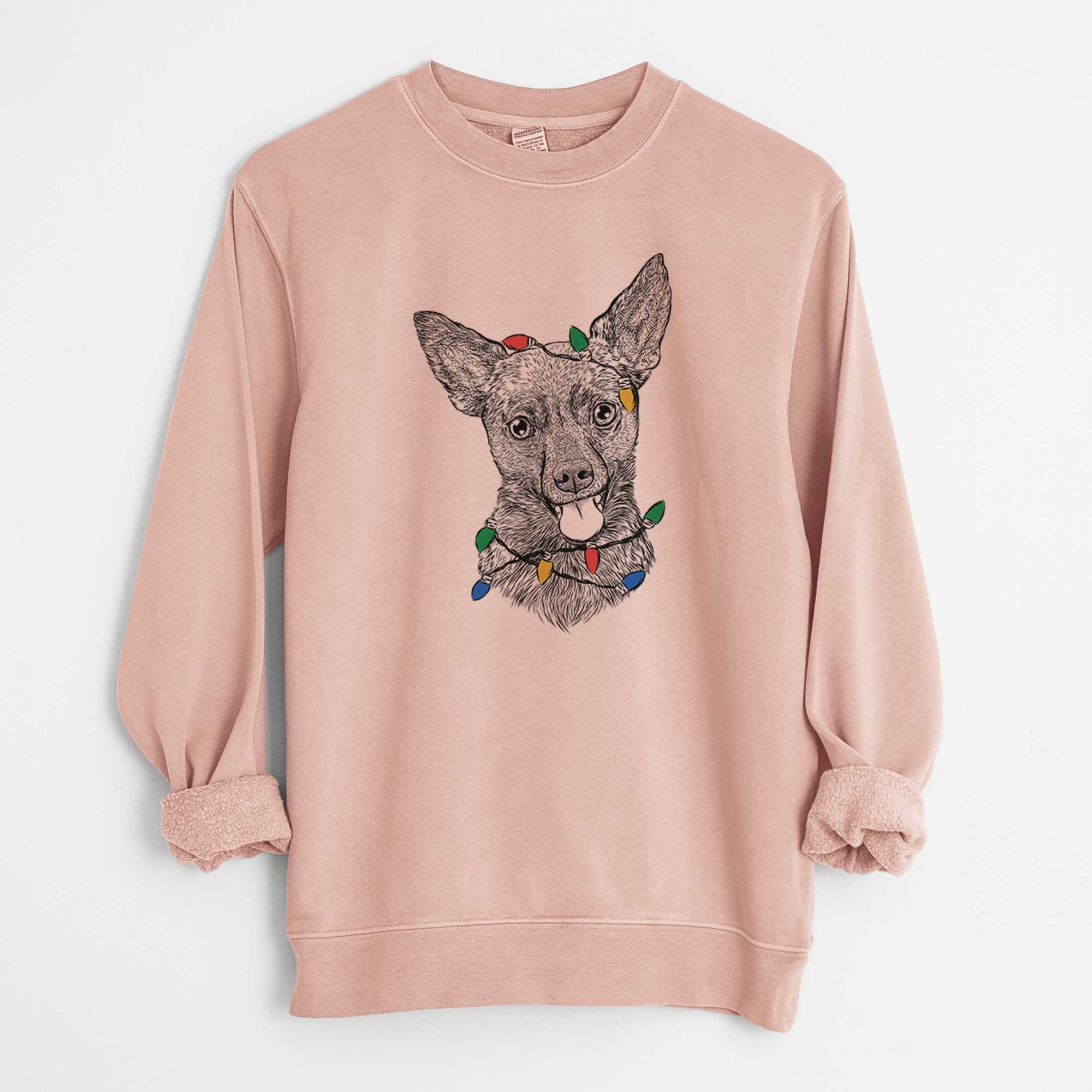 Christmas Lights Ursa the Mixed Breed - Unisex Pigment Dyed Crew Sweatshirt