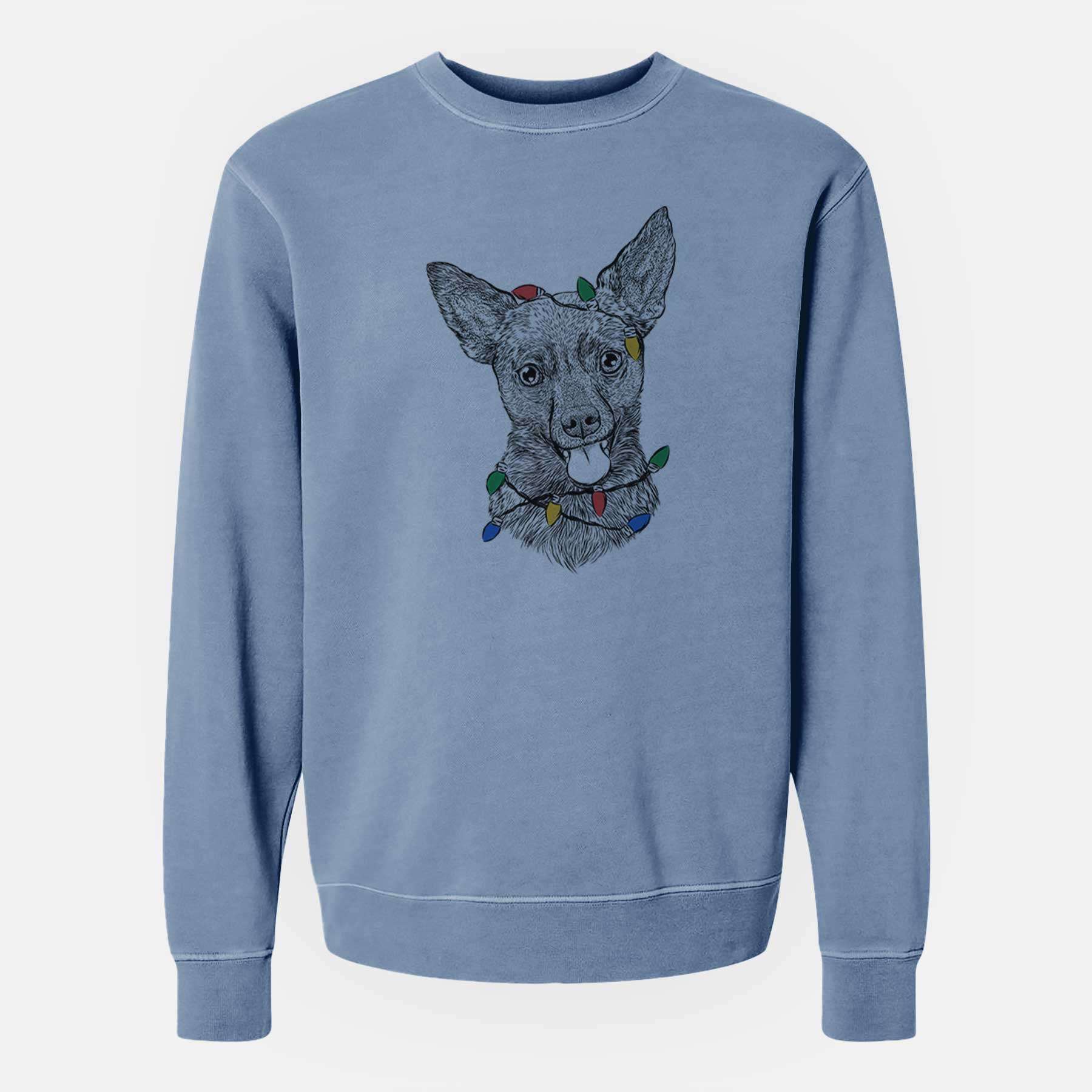 Christmas Lights Ursa the Mixed Breed - Unisex Pigment Dyed Crew Sweatshirt