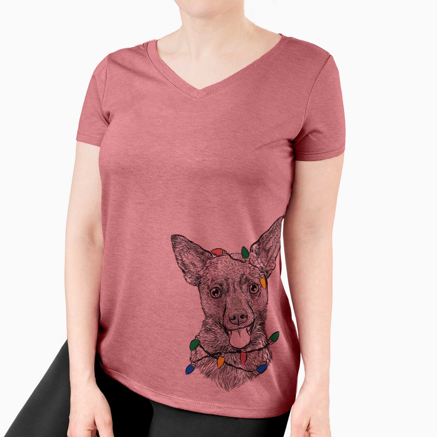 Christmas Lights Ursa the Mixed Breed - Women's V-neck Shirt