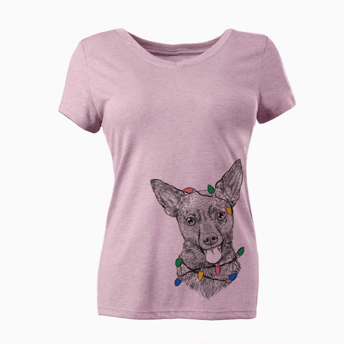 Christmas Lights Ursa the Mixed Breed - Women's V-neck Shirt