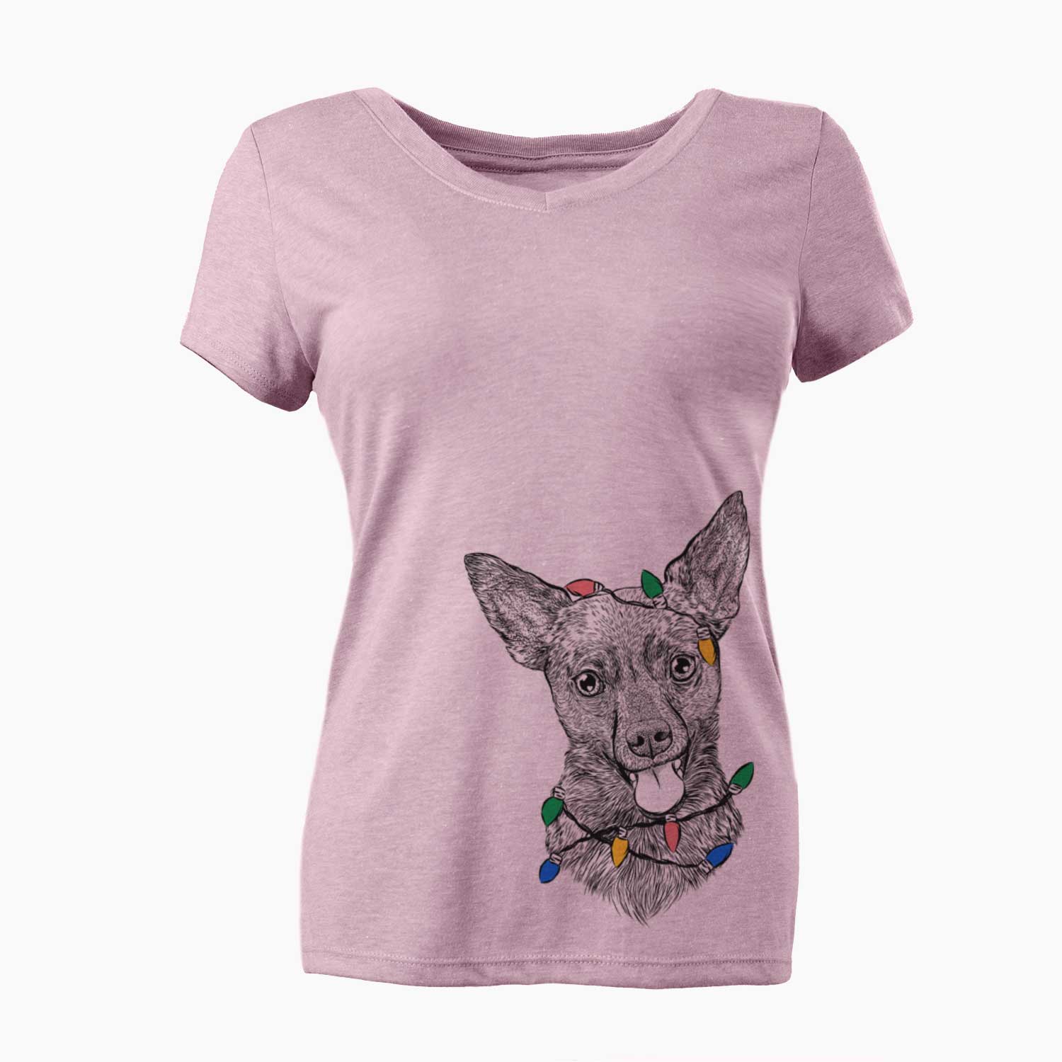 Christmas Lights Ursa the Mixed Breed - Women's V-neck Shirt