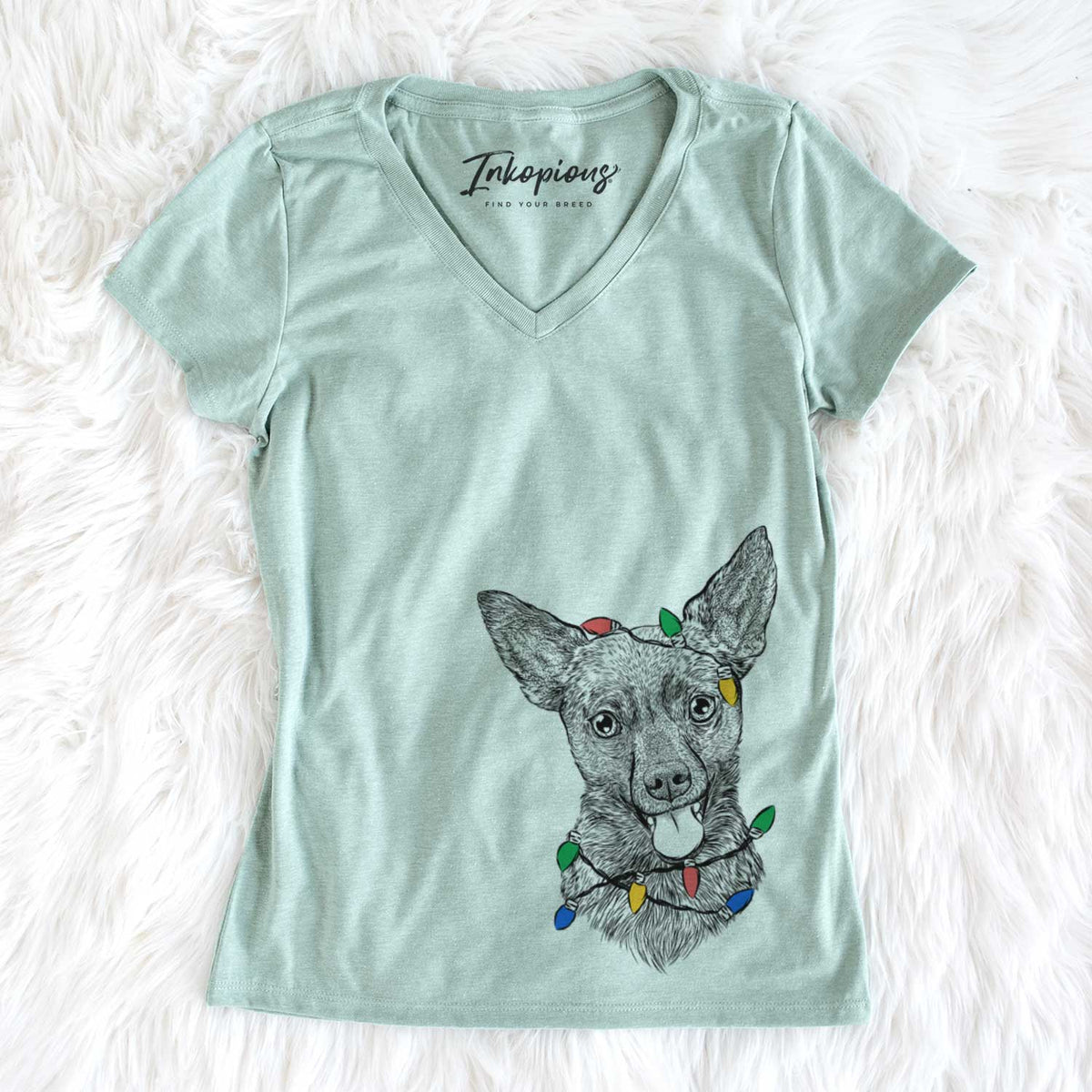 Christmas Lights Ursa the Mixed Breed - Women&#39;s V-neck Shirt