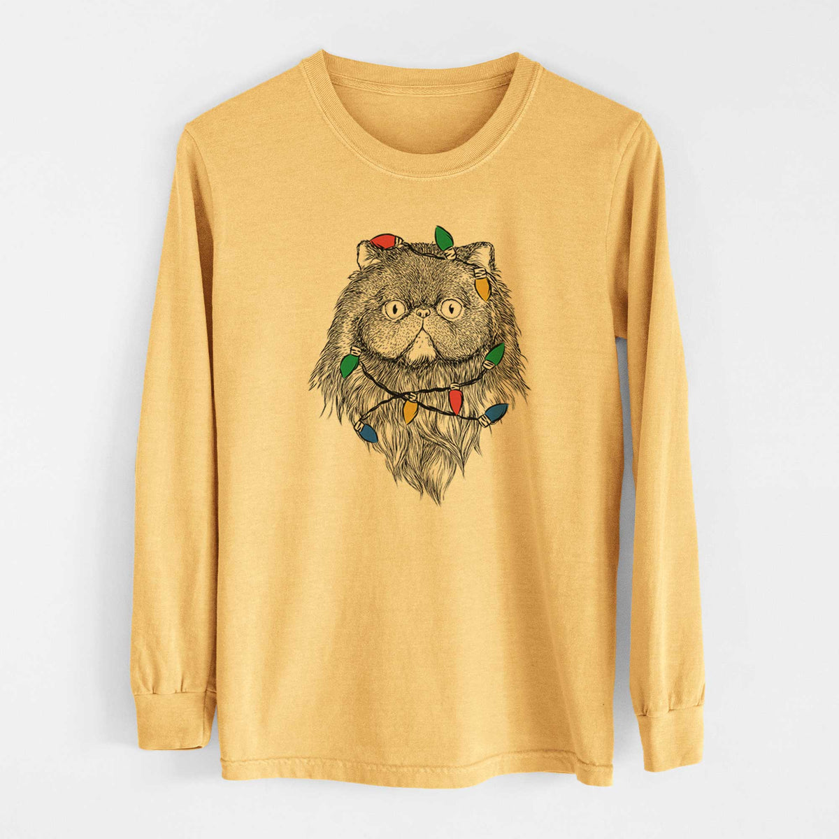 Christmas Lights Vader the Persian Cat - Heavyweight 100% Cotton Long Sleeve
