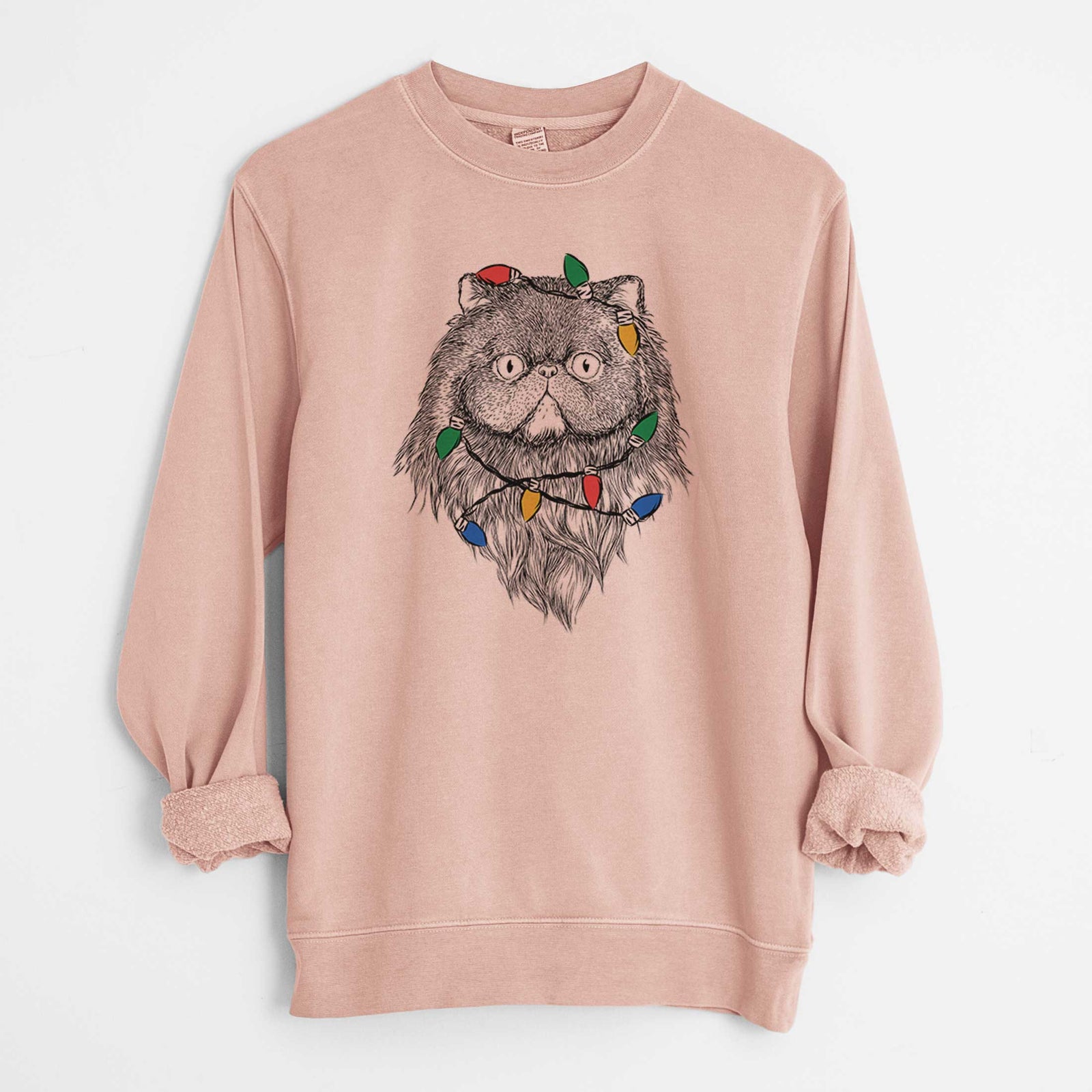 Christmas Lights Vader the Persian Cat - Unisex Pigment Dyed Crew Sweatshirt