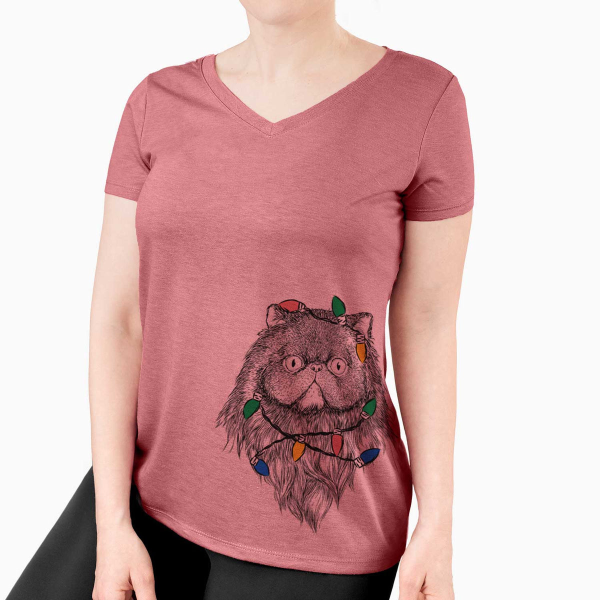 Christmas Lights Vader the Persian Cat - Women's V-neck Shirt