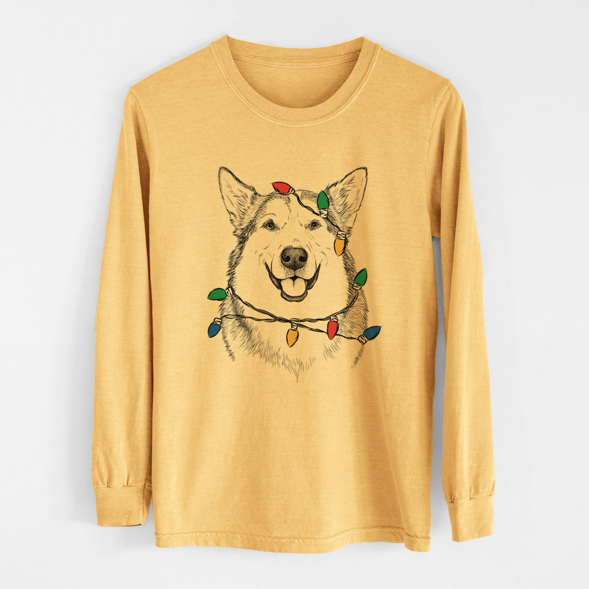 Christmas Lights Vader the Alaskan Malamute - Heavyweight 100% Cotton Long Sleeve