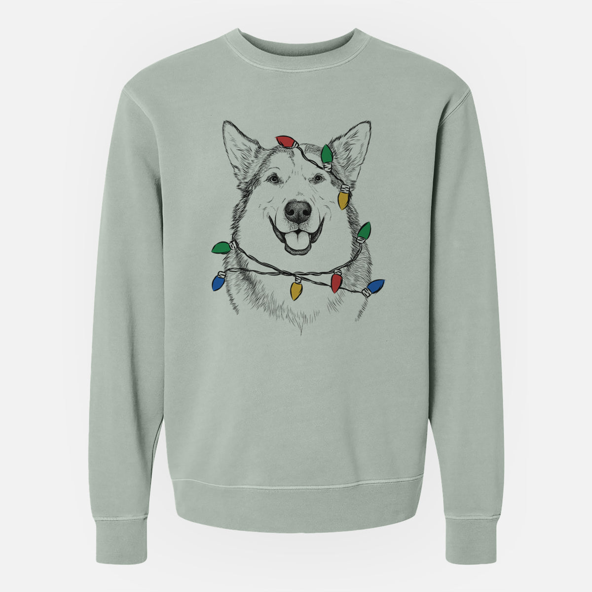 Christmas Lights Vader the Alaskan Malamute - Unisex Pigment Dyed Crew Sweatshirt