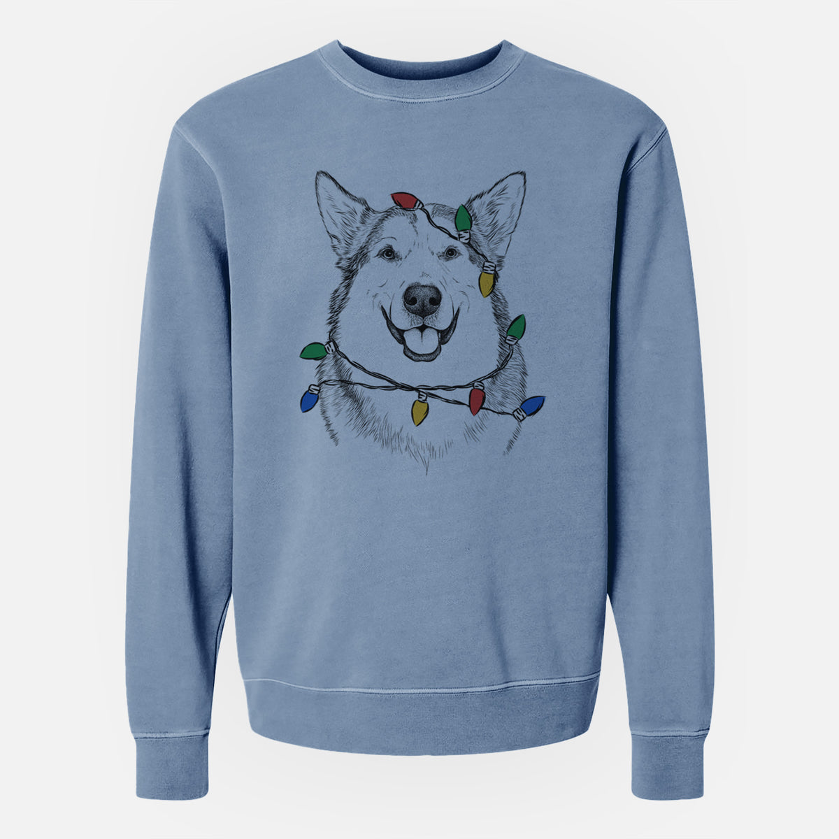 Christmas Lights Vader the Alaskan Malamute - Unisex Pigment Dyed Crew Sweatshirt