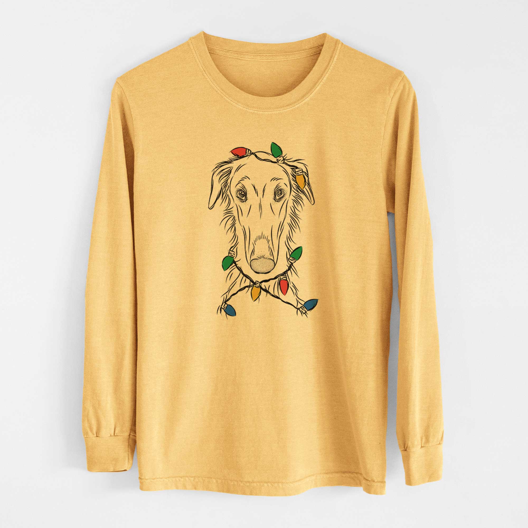 Christmas Lights Vaughn the Borzoi - Heavyweight 100% Cotton Long Sleeve